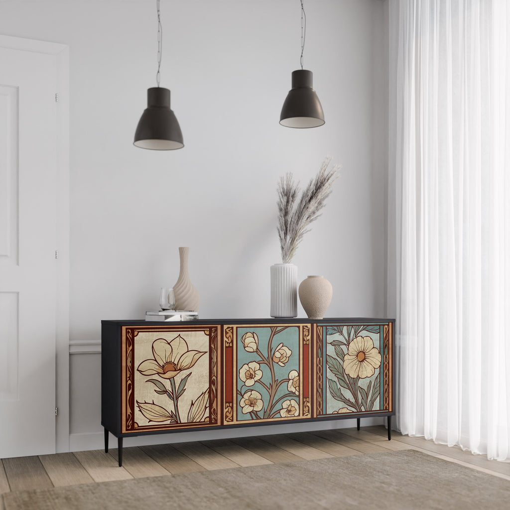 TIMELESS FLORA 3-Door Sideboard in Black Finish