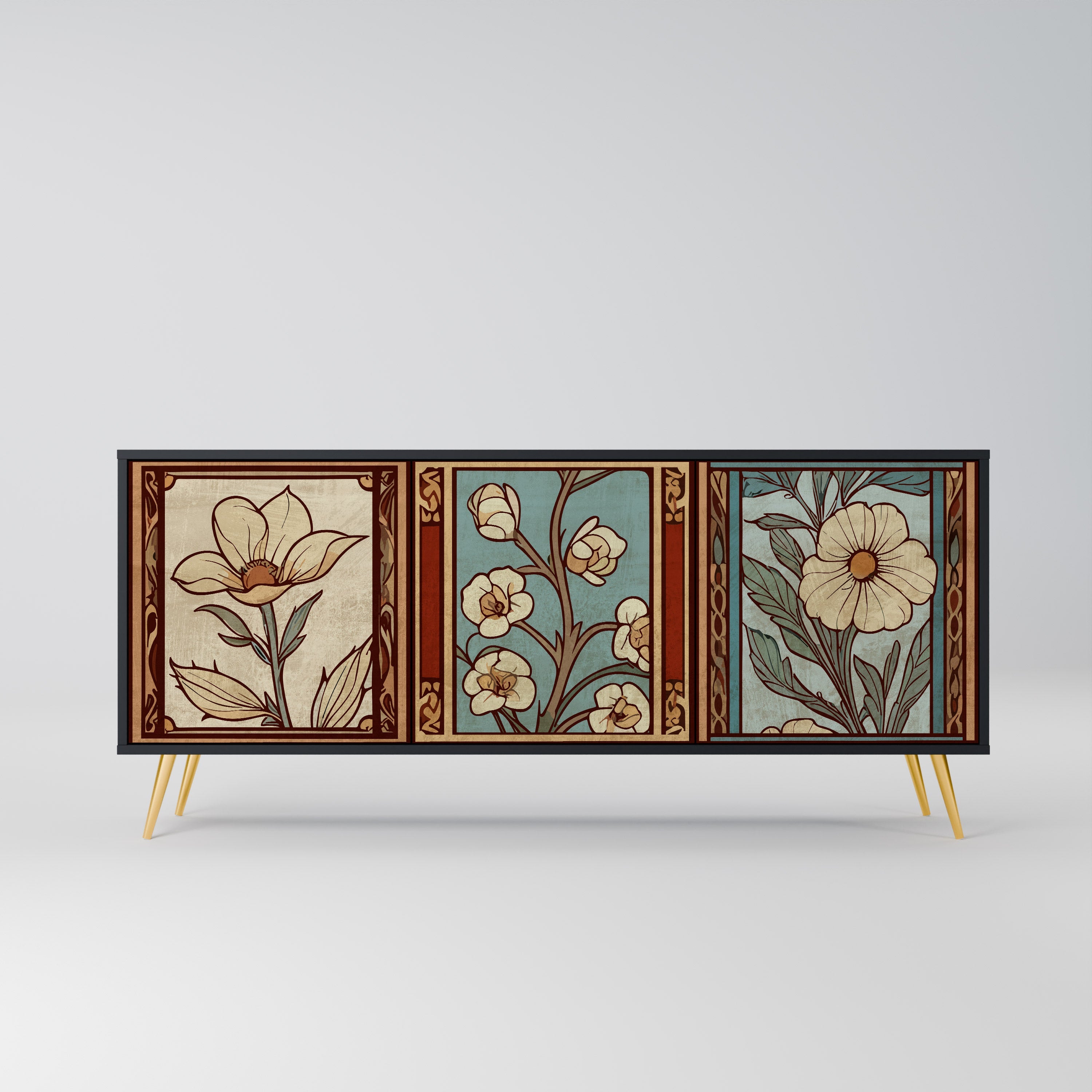 TIMELESS FLORA 3-Door Sideboard in Black Finish