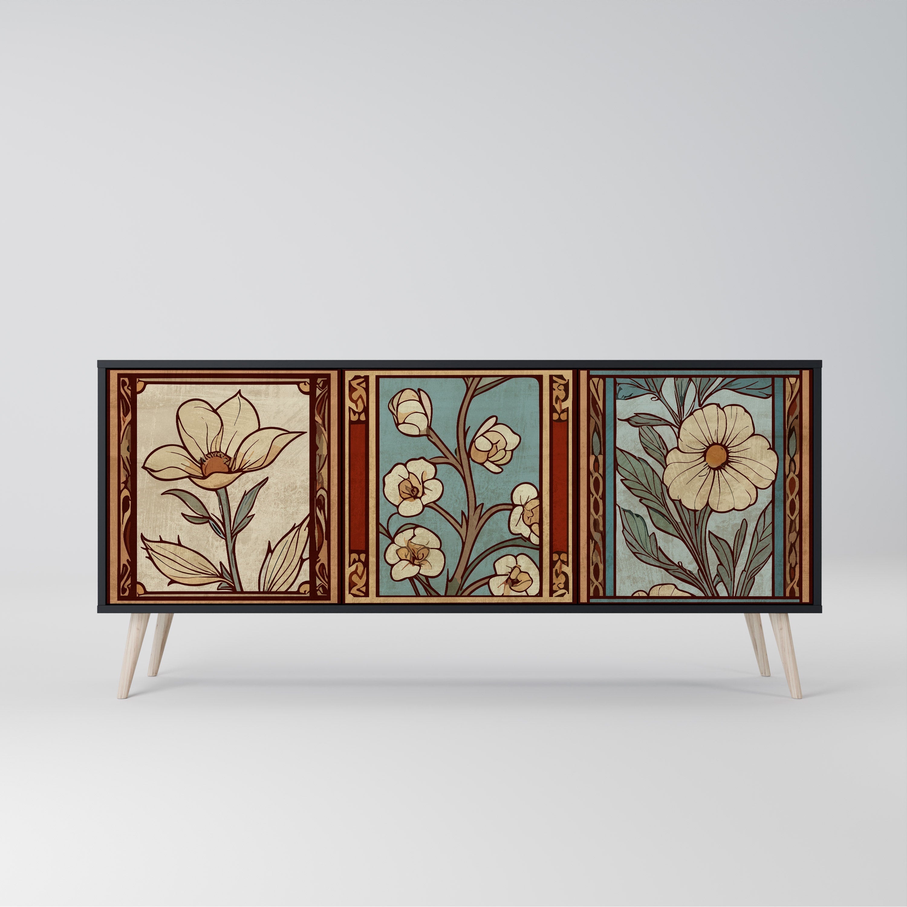 TIMELESS FLORA 3-Door Sideboard in Black Finish