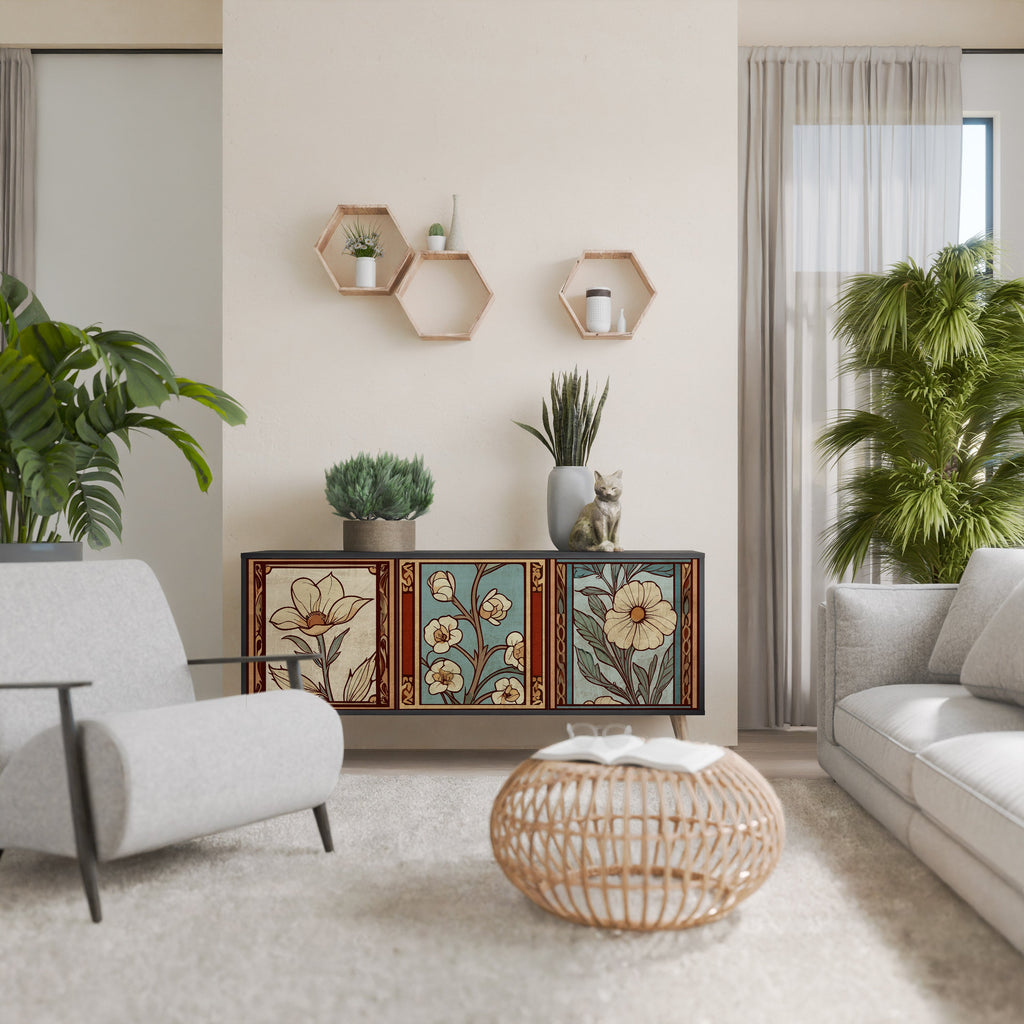 TIMELESS FLORA 3-Door Sideboard in Black Finish