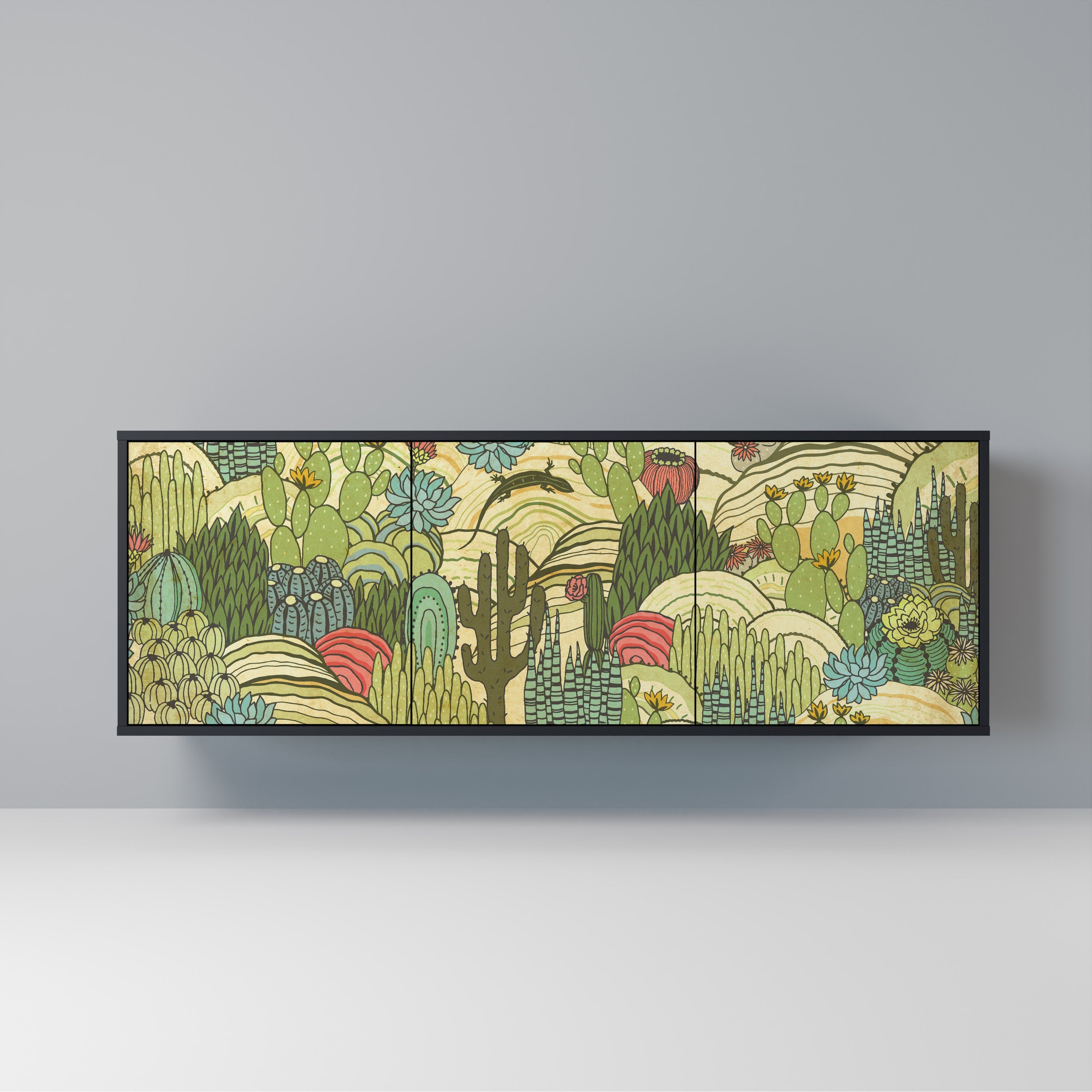 SUCCULENTS KALEIDOSCOPE 3-Door Sideboard in Black Finish