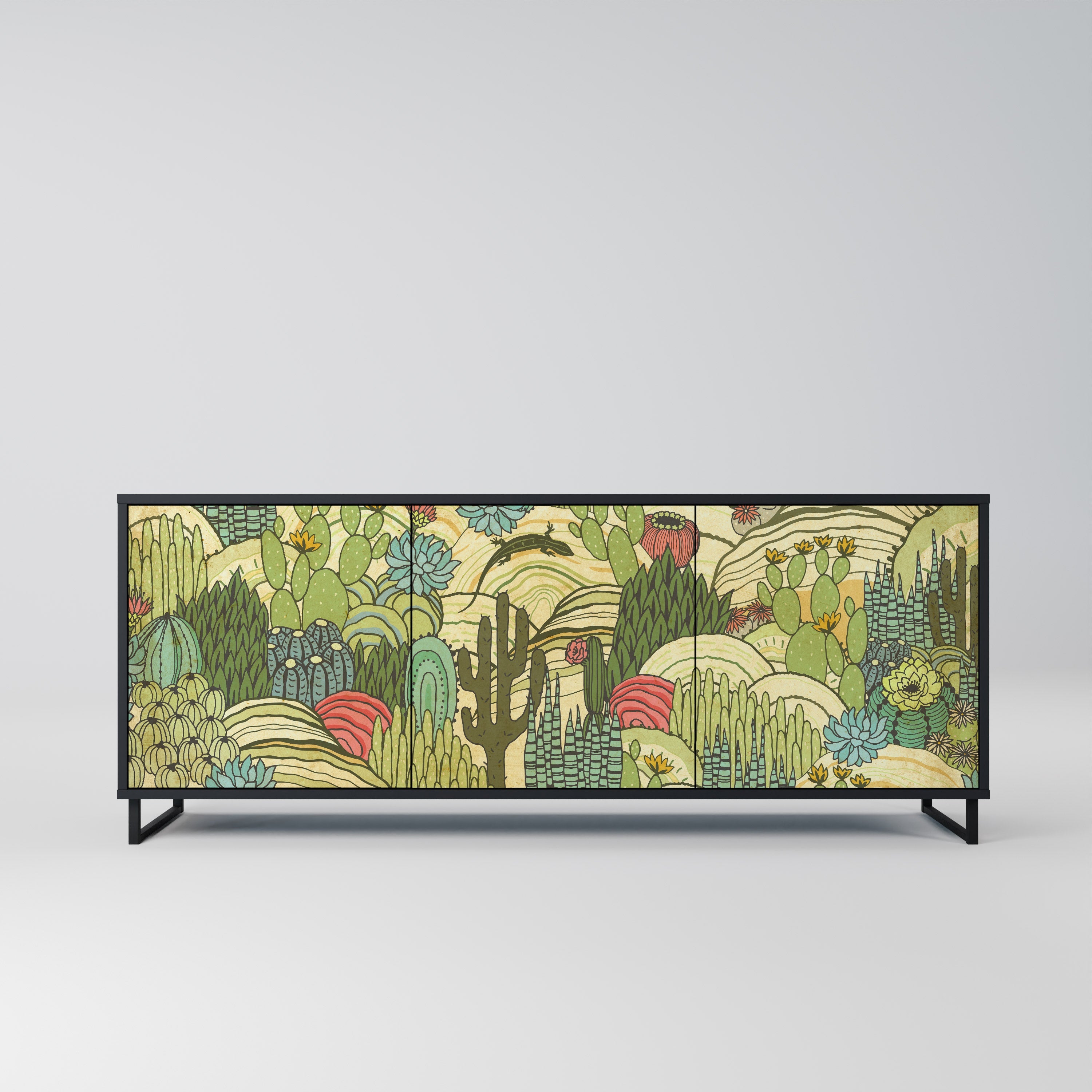 SUCCULENTS KALEIDOSCOPE 3-Door Sideboard in Black Finish