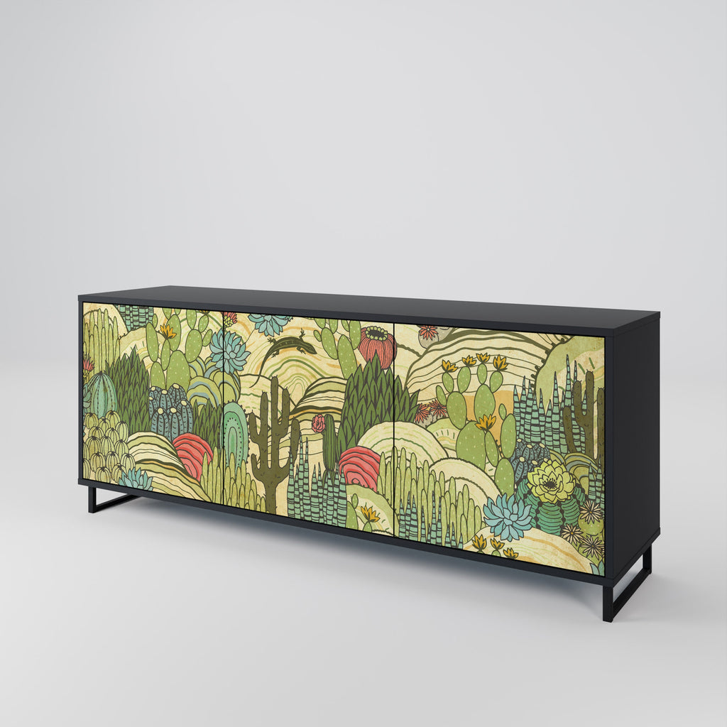 SUCCULENTS KALEIDOSCOPE 3-Door Sideboard in Black Finish