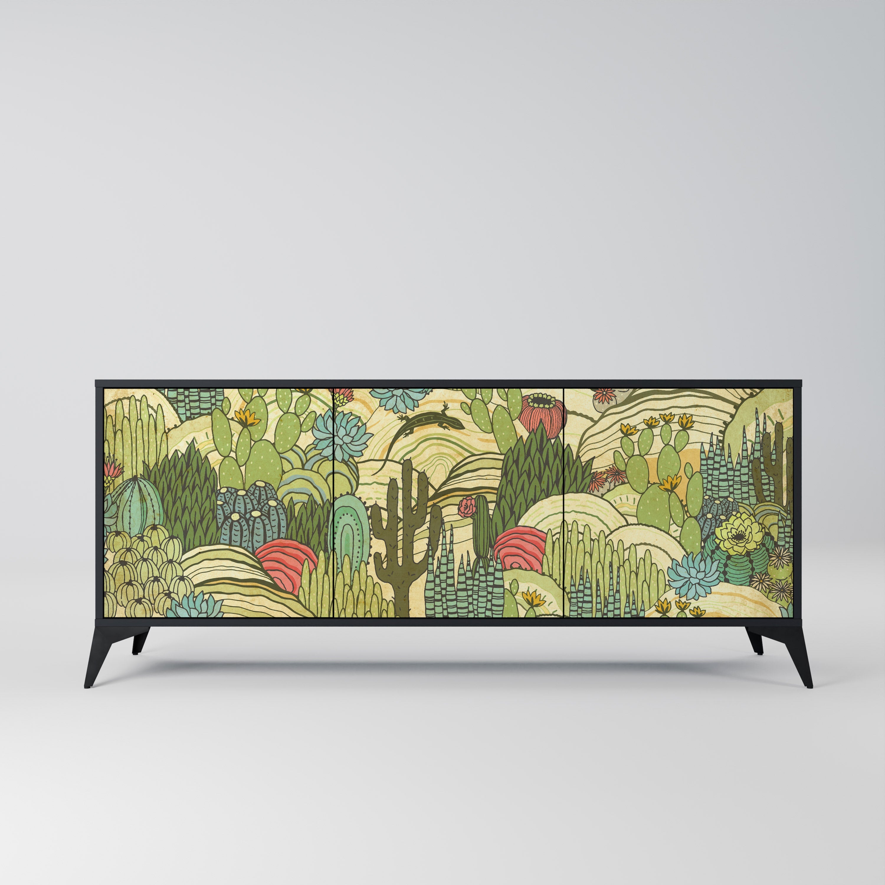 SUCCULENTS KALEIDOSCOPE 3-Door Sideboard in Black Finish