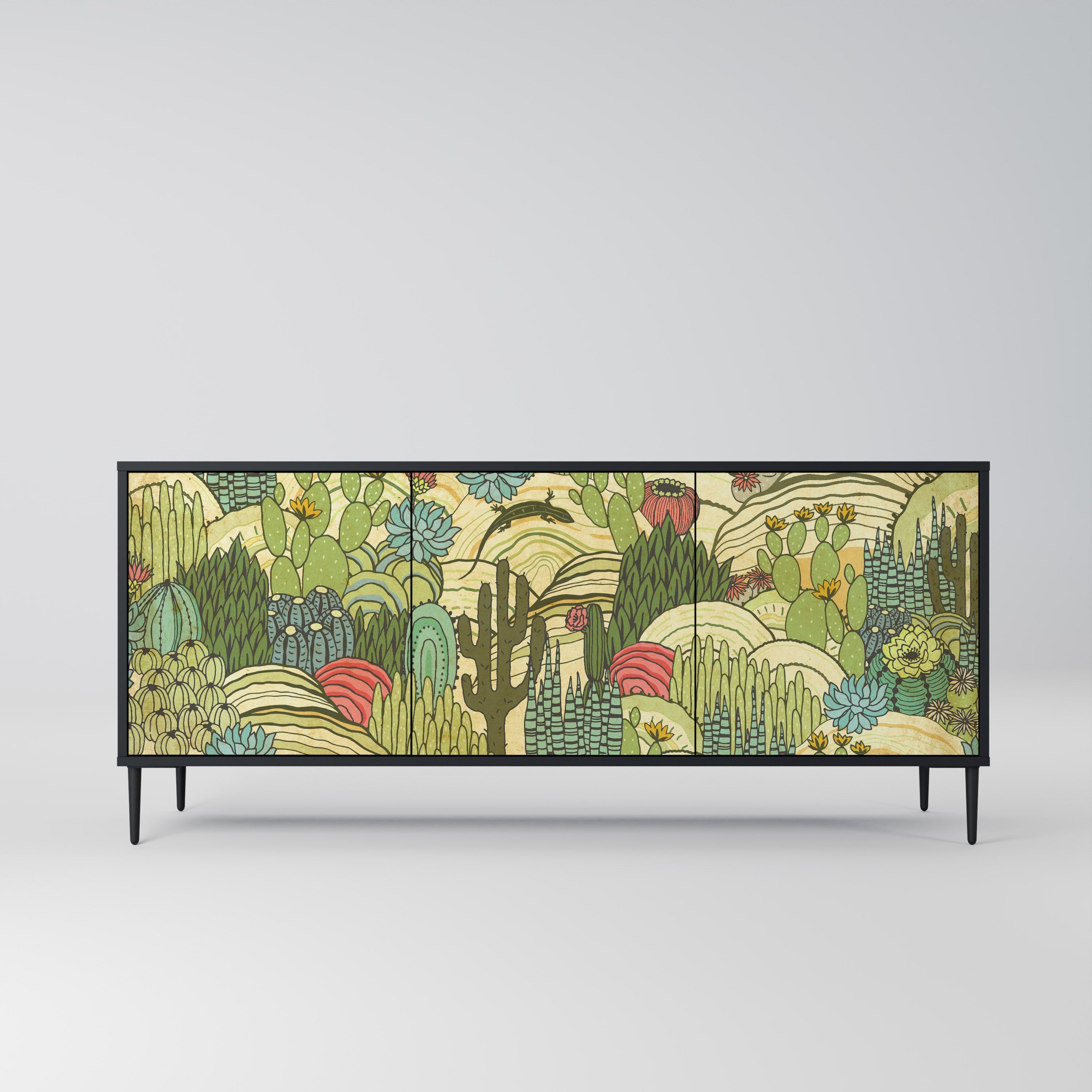 SUCCULENTS KALEIDOSCOPE 3-Door Sideboard in Black Finish