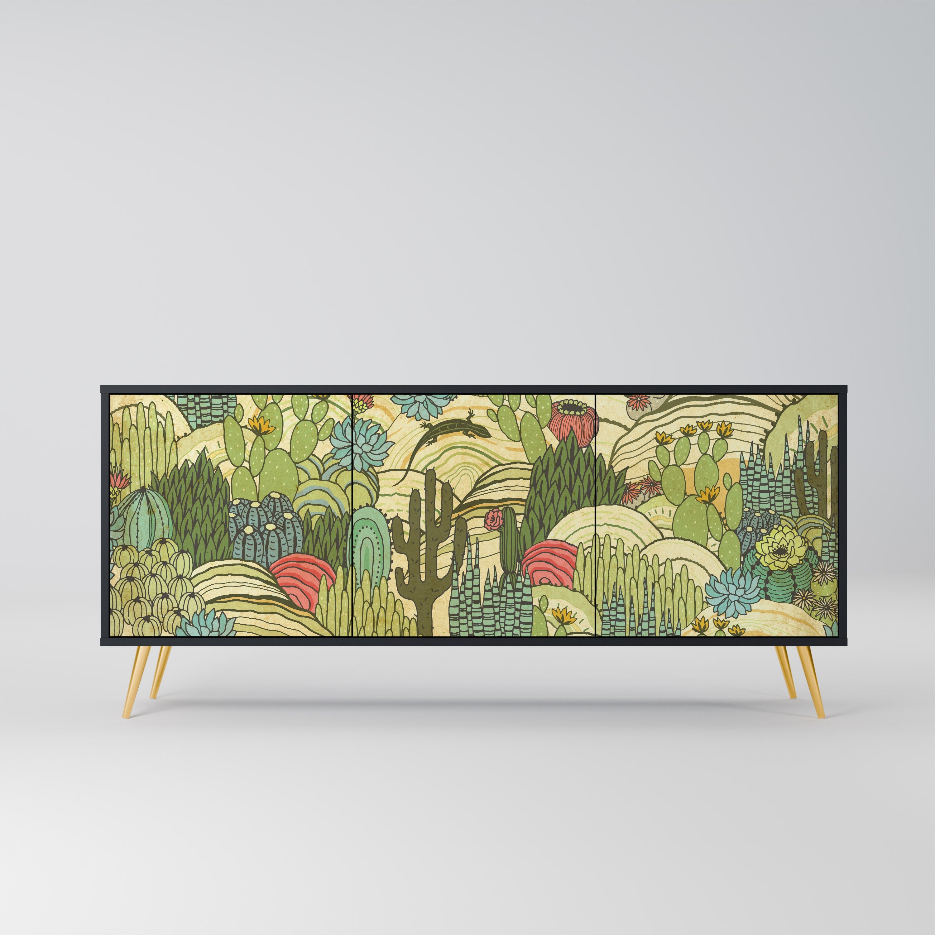 SUCCULENTS KALEIDOSCOPE 3-Door Sideboard in Black Finish