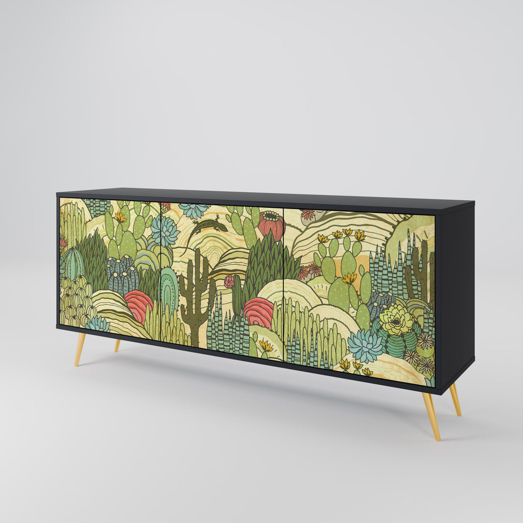 SUCCULENTS KALEIDOSCOPE 3-Door Sideboard in Black Finish