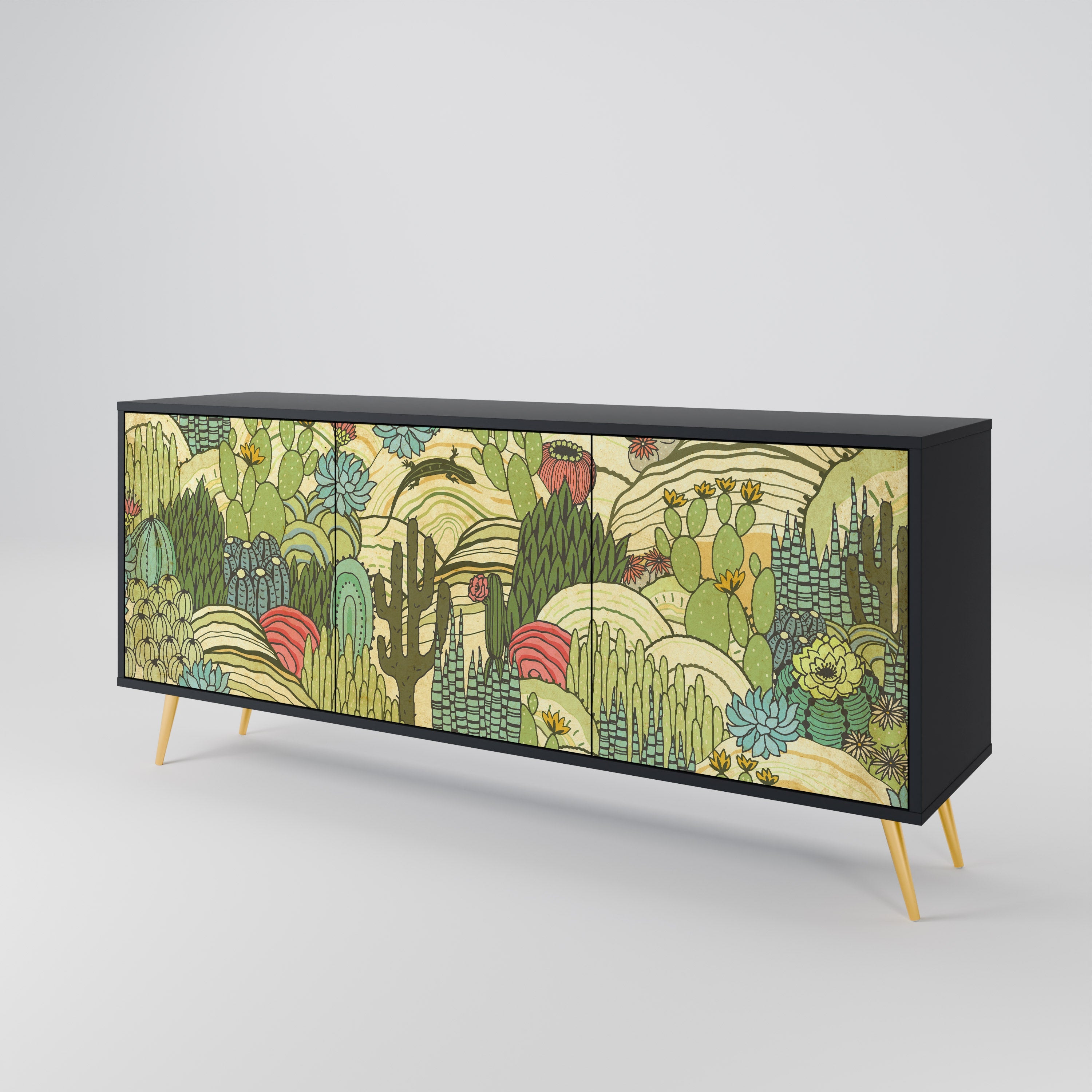 SUCCULENTS KALEIDOSCOPE 3-Door Sideboard in Black Finish