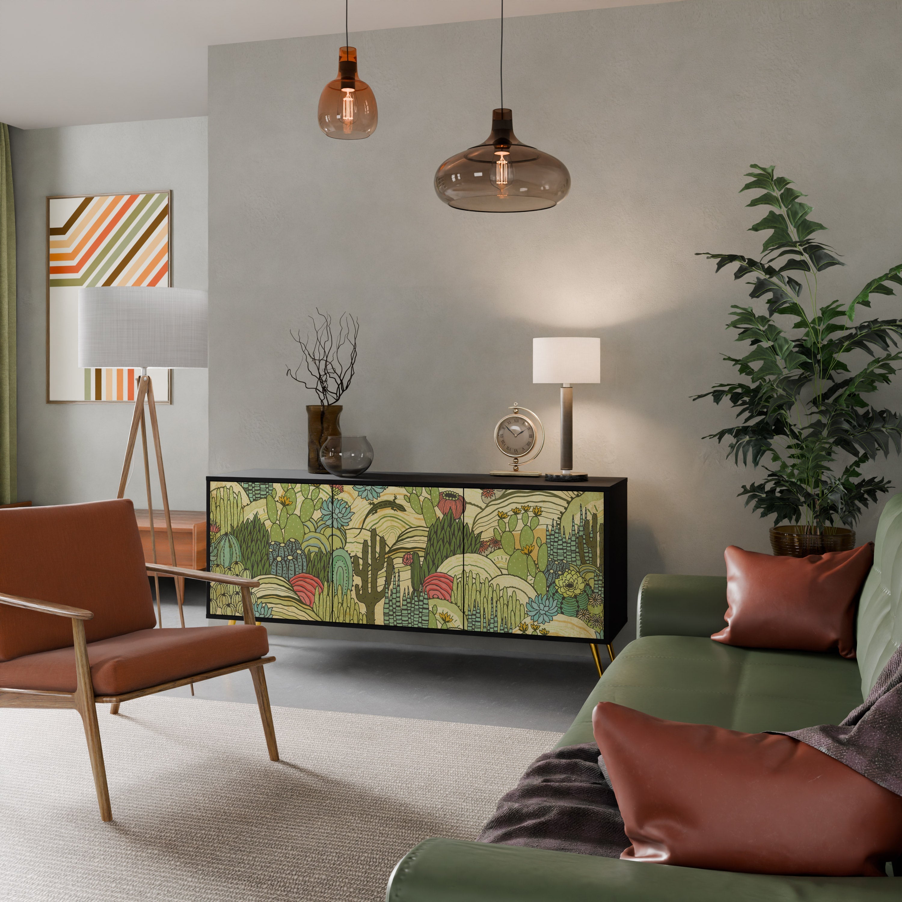 SUCCULENTS KALEIDOSCOPE 3-Door Sideboard in Black Finish