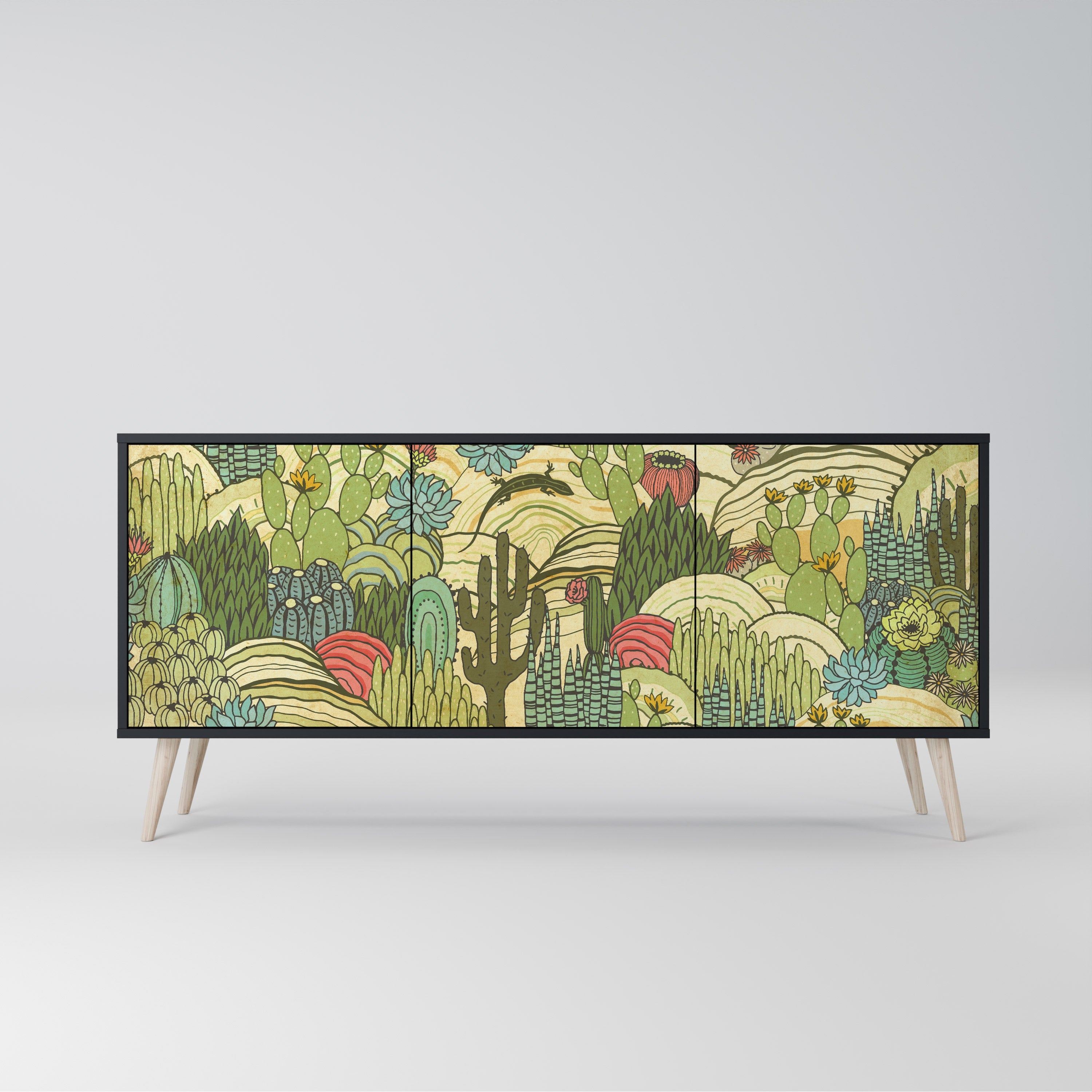 SUCCULENTS KALEIDOSCOPE 3-Door Sideboard in Black Finish