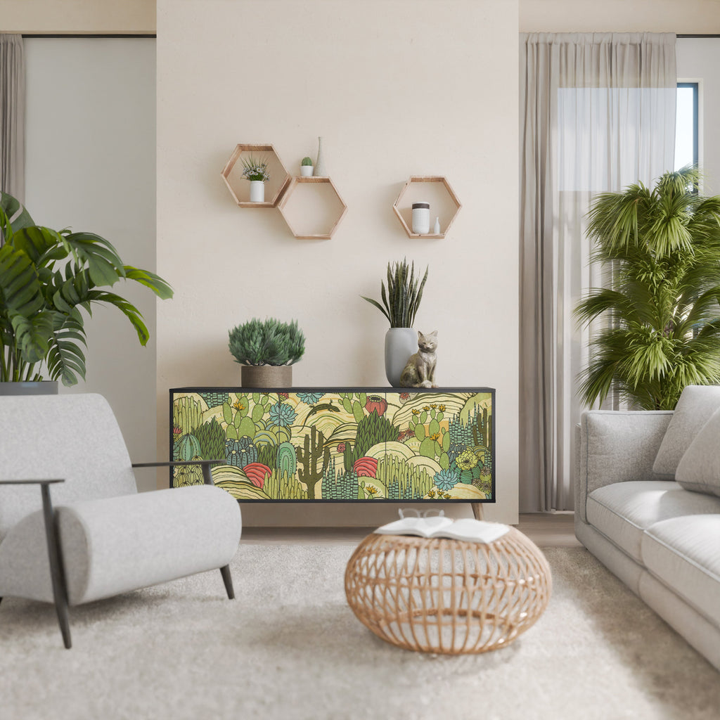 SUCCULENTS KALEIDOSCOPE 3-Door Sideboard in Black Finish