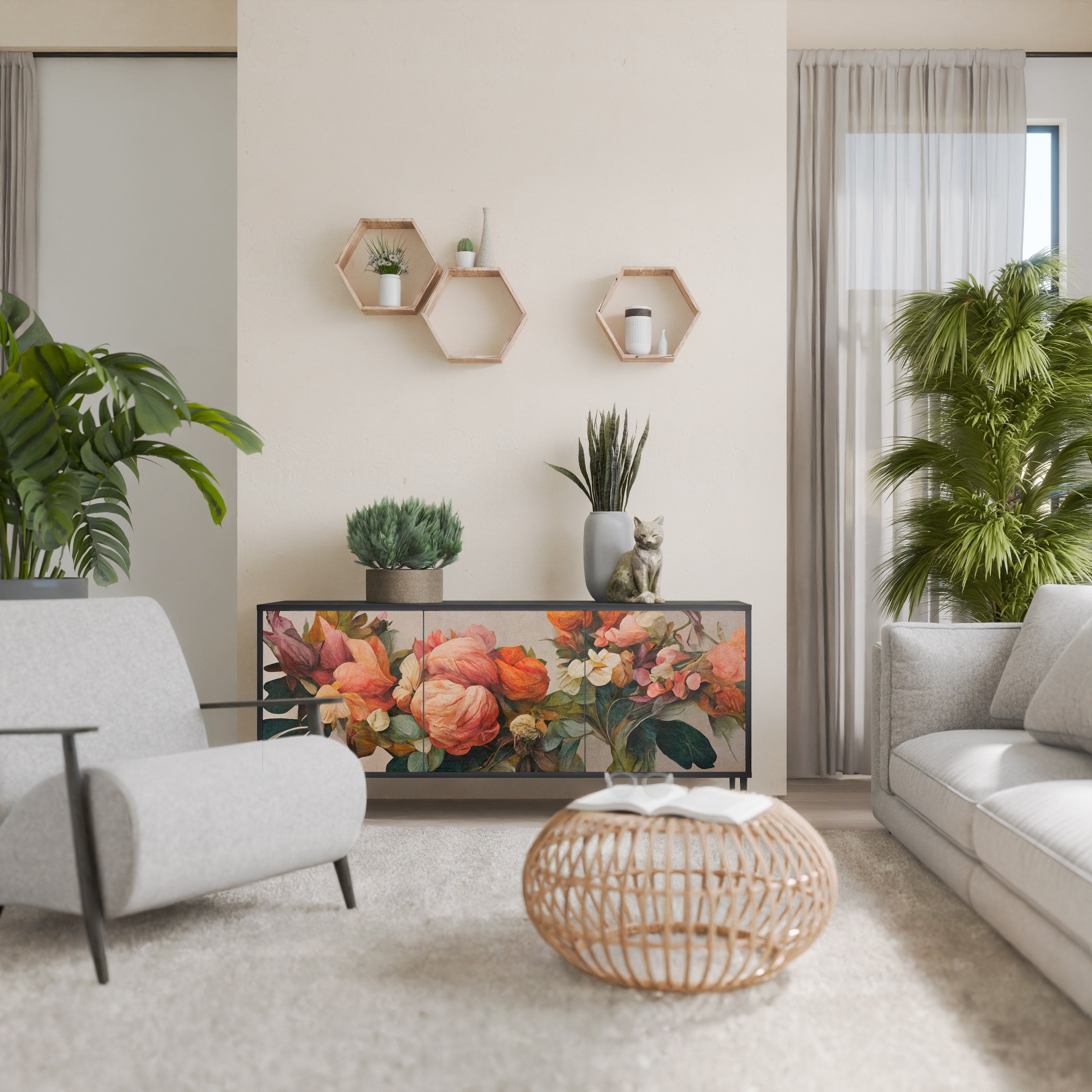 STYLISH BEAUTY 3-Door Sideboard in Black Finish