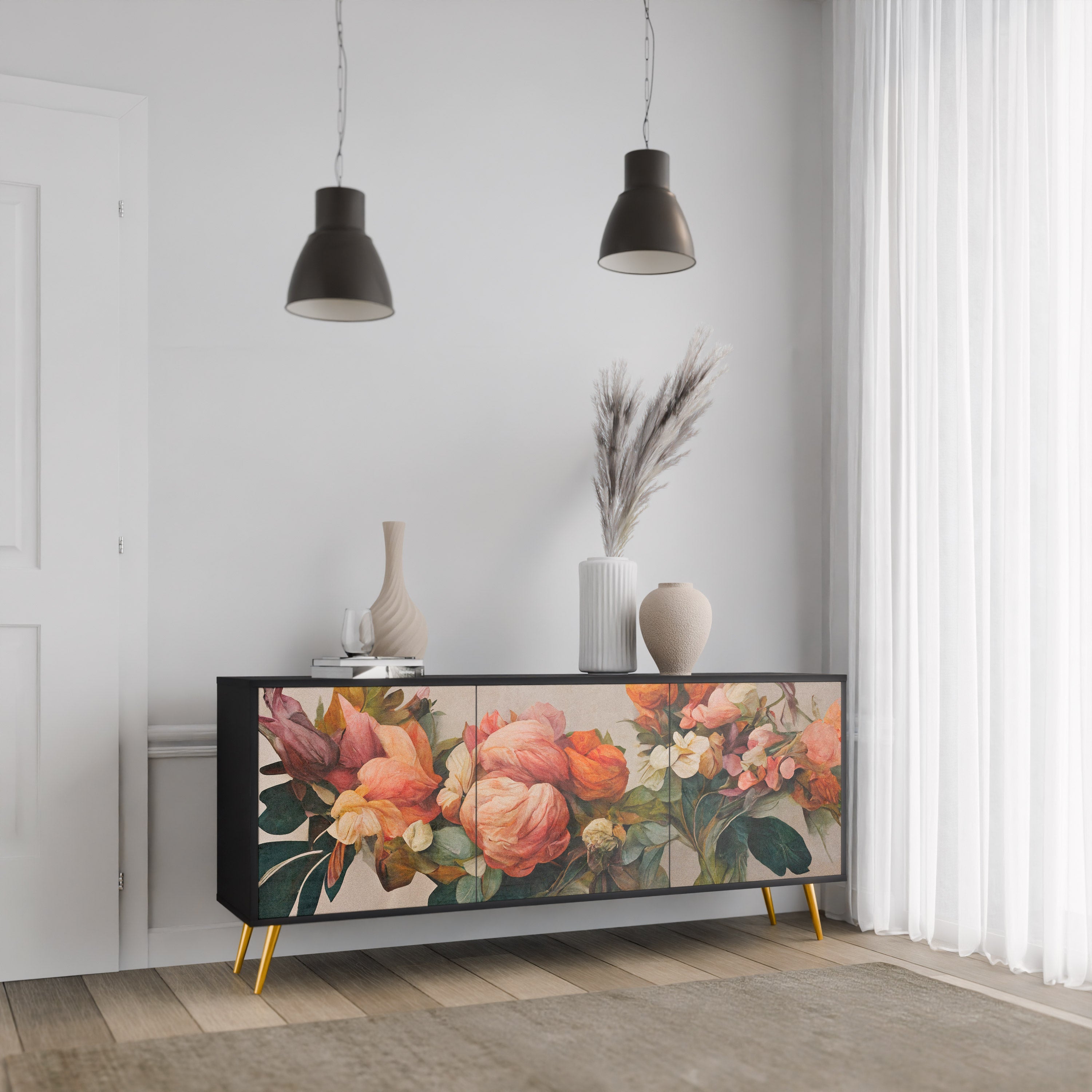 STYLISH BEAUTY 3-Door Sideboard in Black Finish