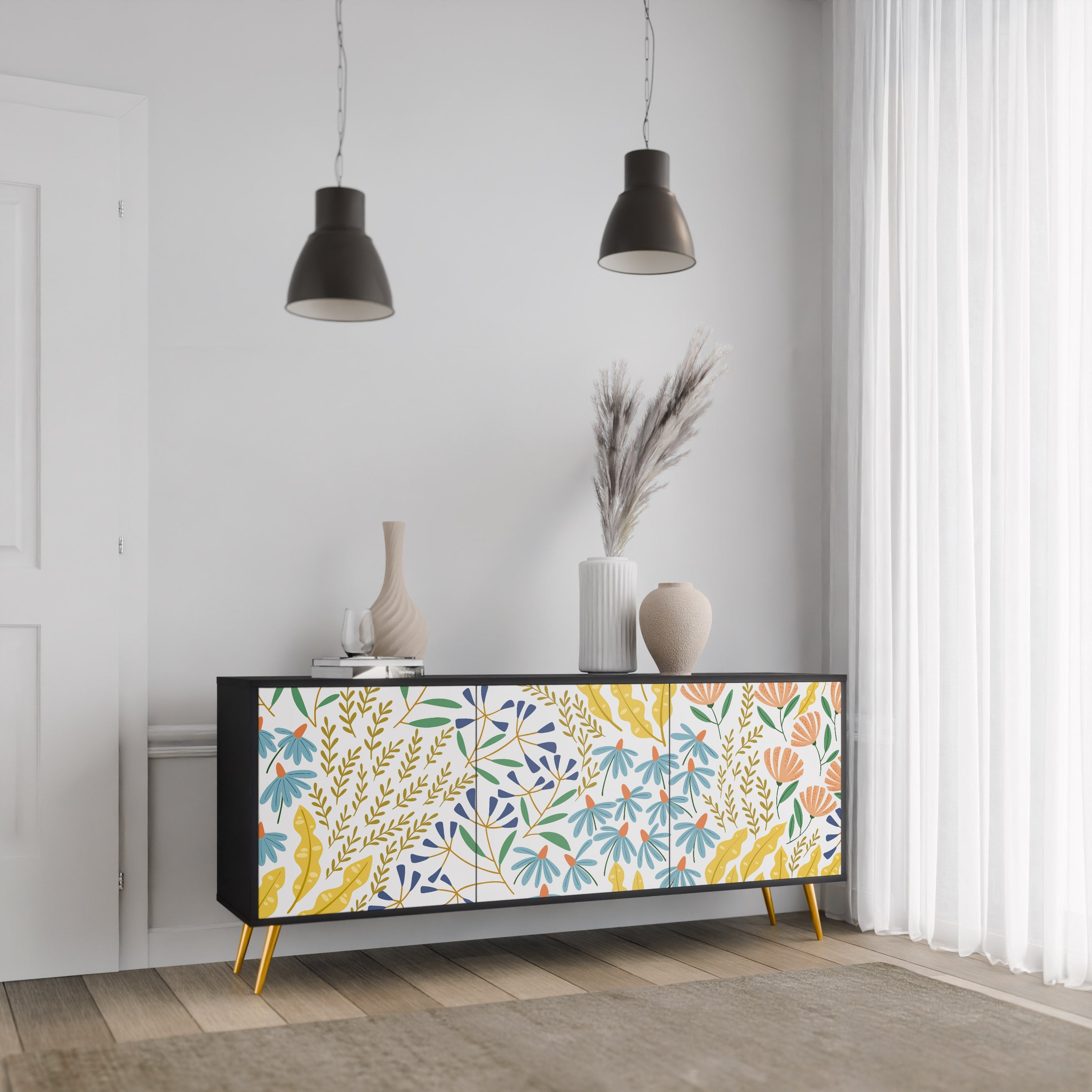 HELLO SPRING 3-Door Sideboard in Black Finish
