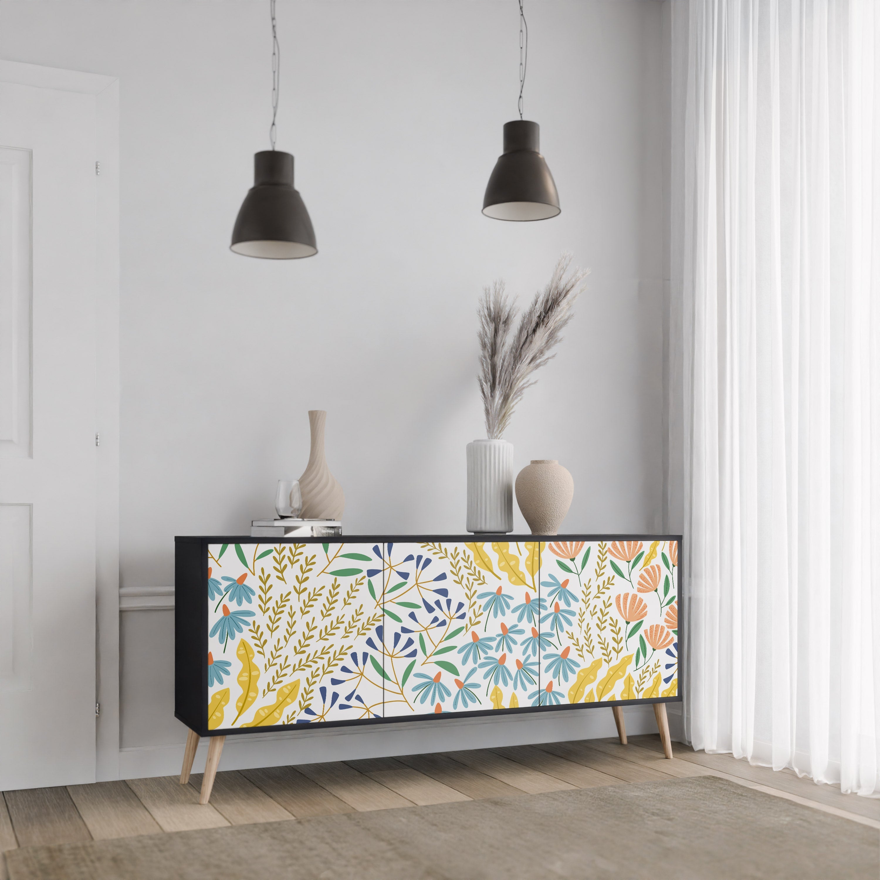 HELLO SPRING 3-Door Sideboard in Black Finish