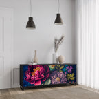 BLOOMING ELEGANCE 3-Door Sideboard in Black Finish