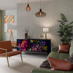 BLOOMING ELEGANCE 3-Door Sideboard in Black Finish