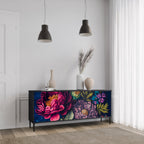BLOOMING ELEGANCE 3-Door Sideboard in Black Finish