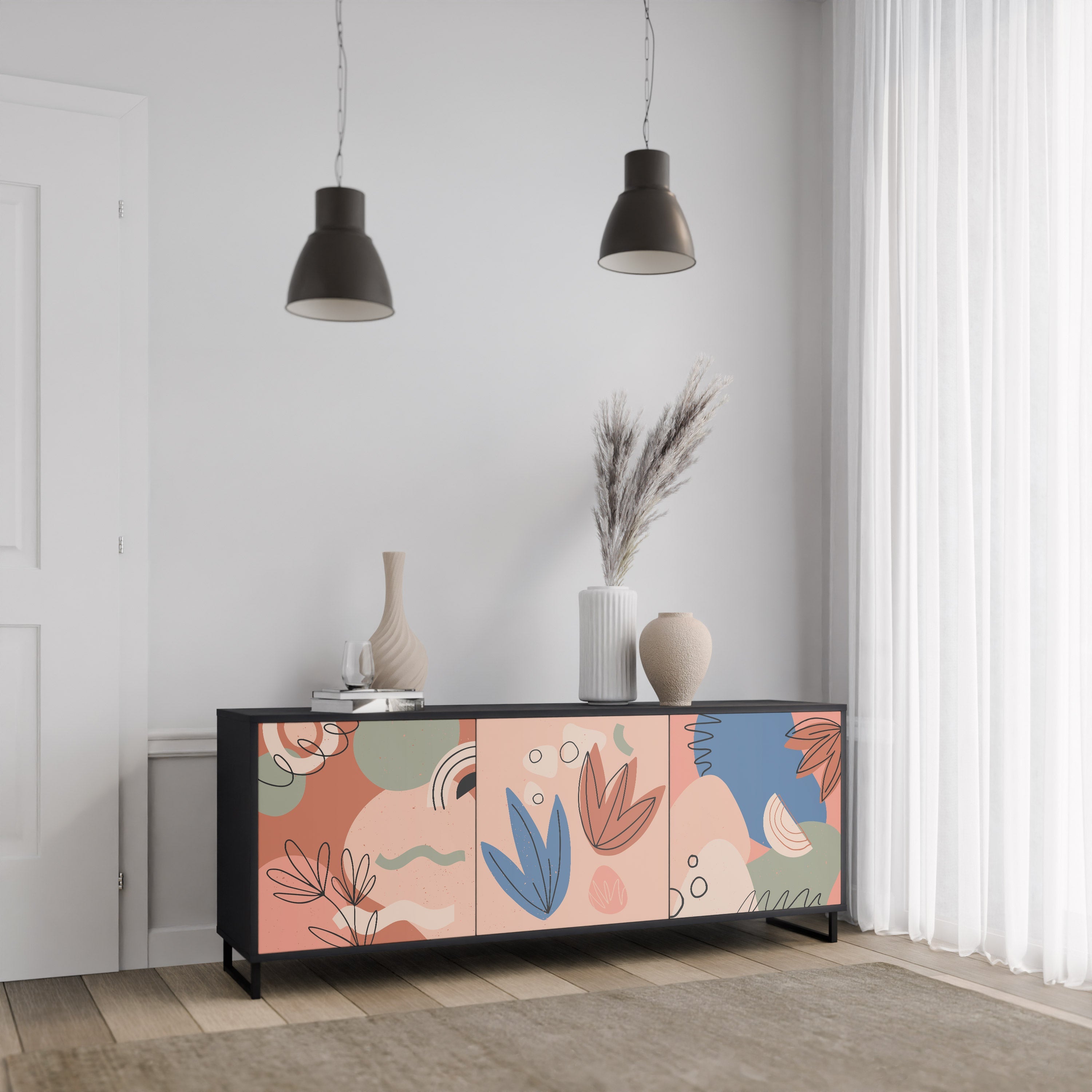 PASTEL DESTINY 3-Door Sideboard in Black Finish