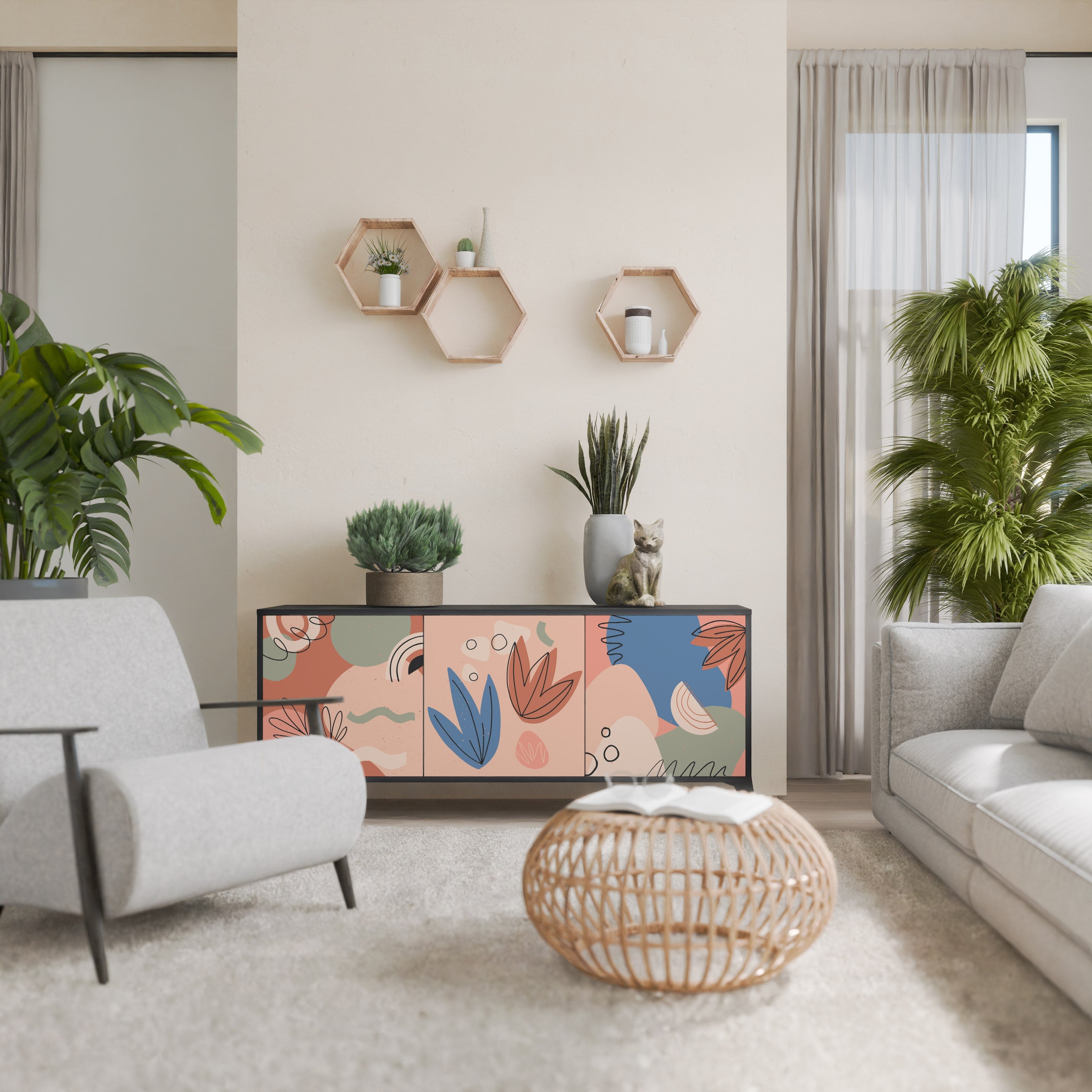 PASTEL DESTINY 3-Door Sideboard in Black Finish