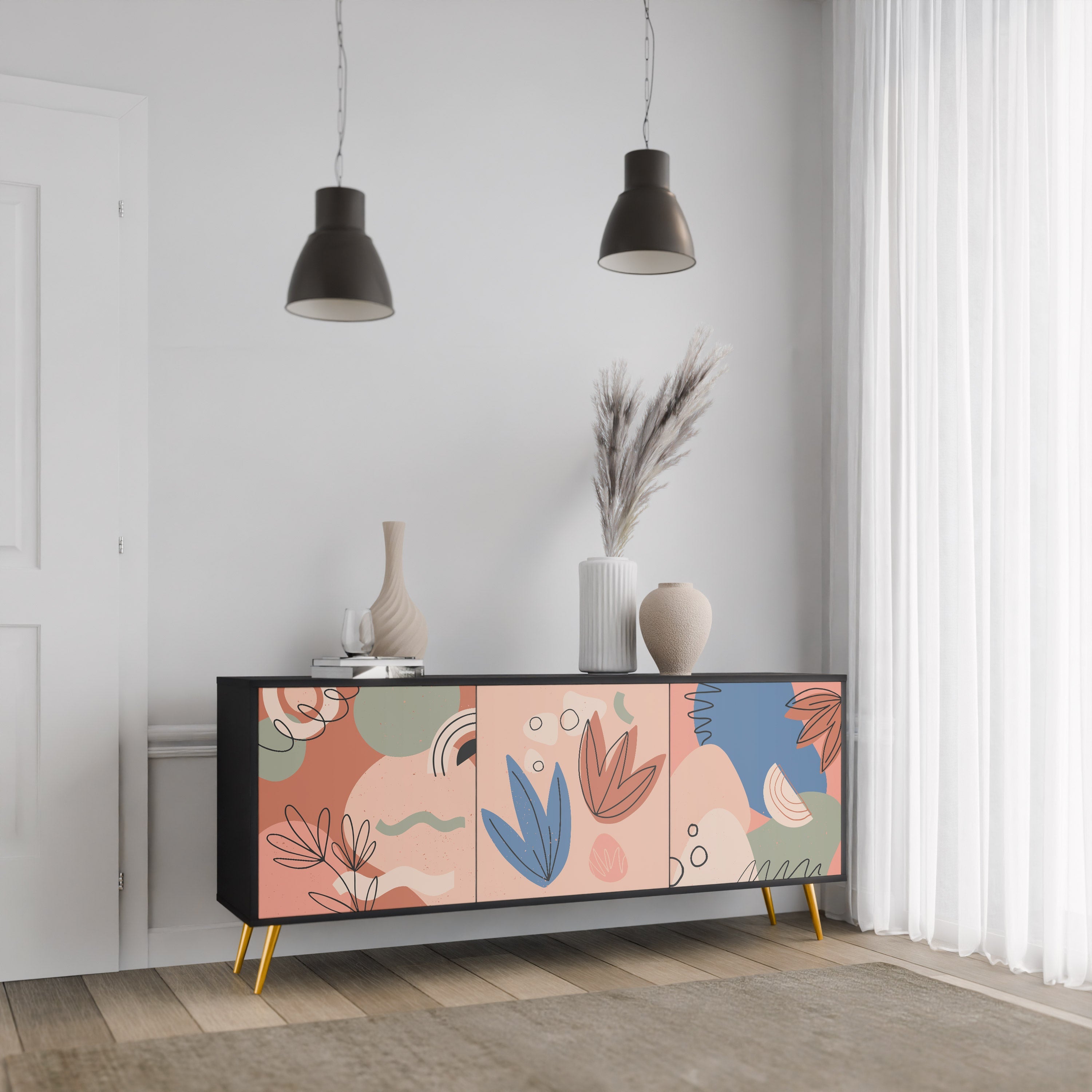 PASTEL DESTINY 3-Door Sideboard in Black Finish