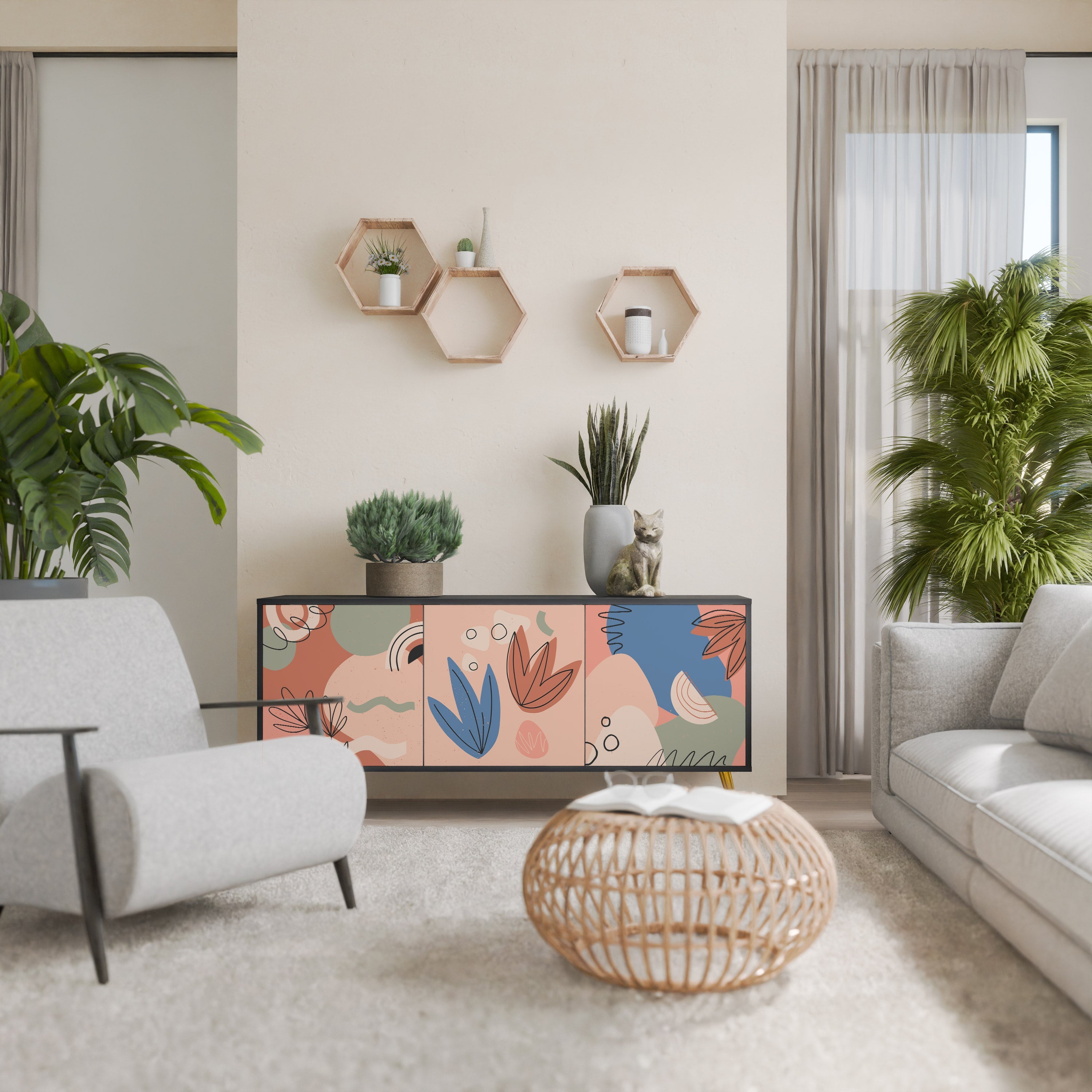 PASTEL DESTINY 3-Door Sideboard in Black Finish