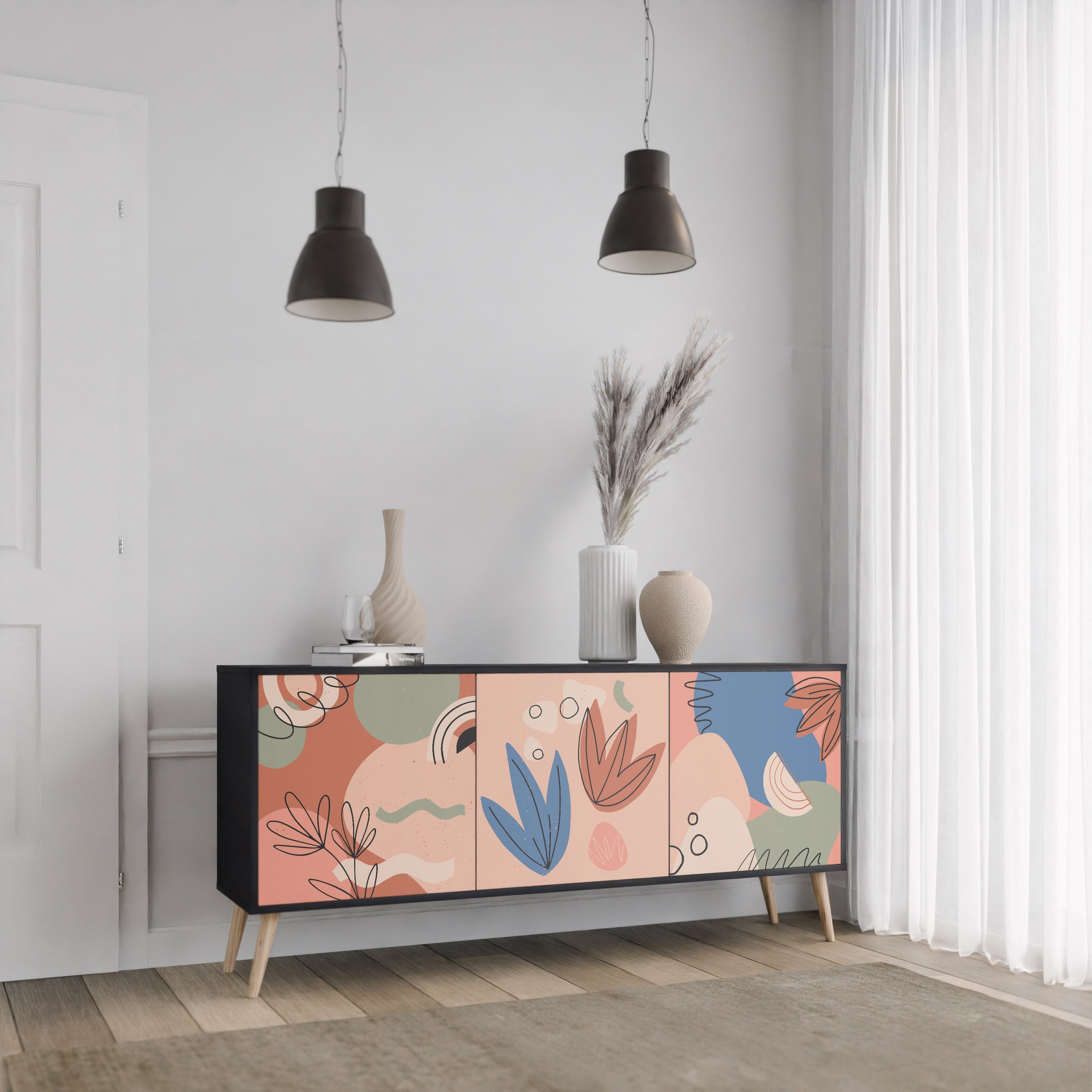 PASTEL DESTINY 3-Door Sideboard in Black Finish