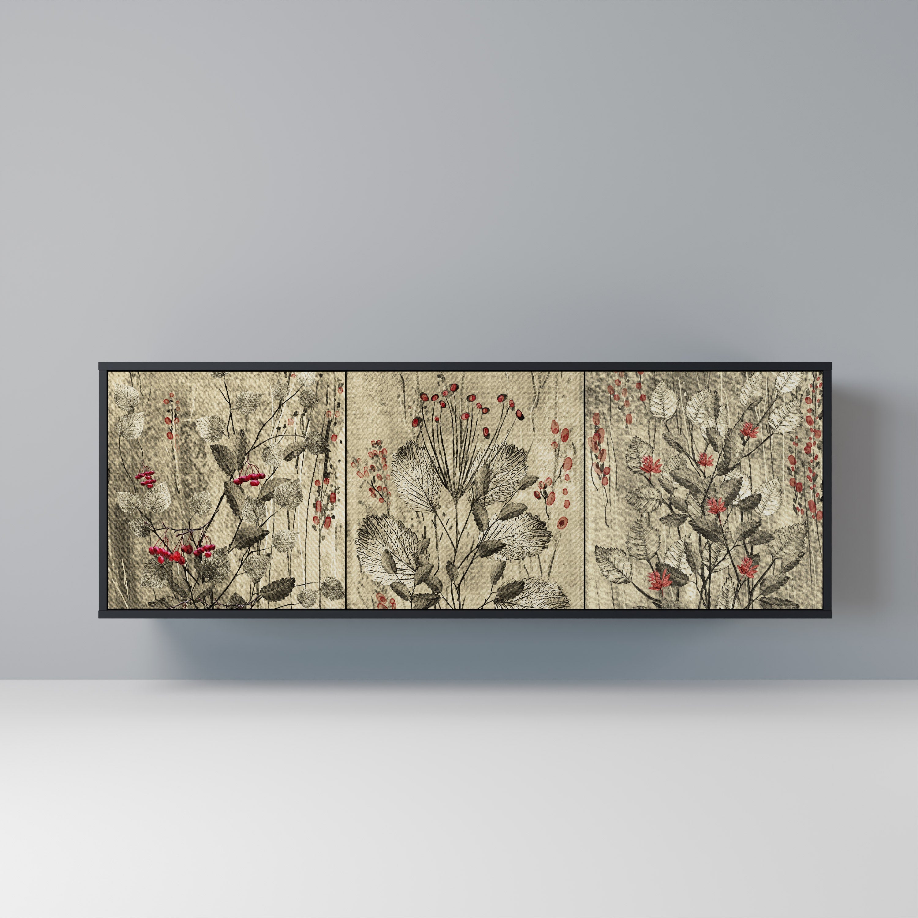 HERBAL GRACE 3-Door Sideboard in Black Finish