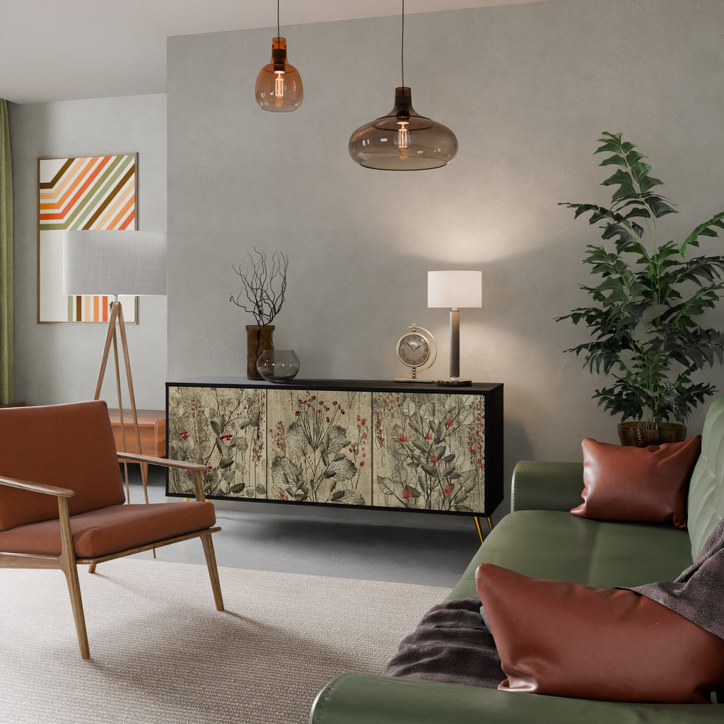 HERBAL GRACE 3-Door Sideboard in Black Finish