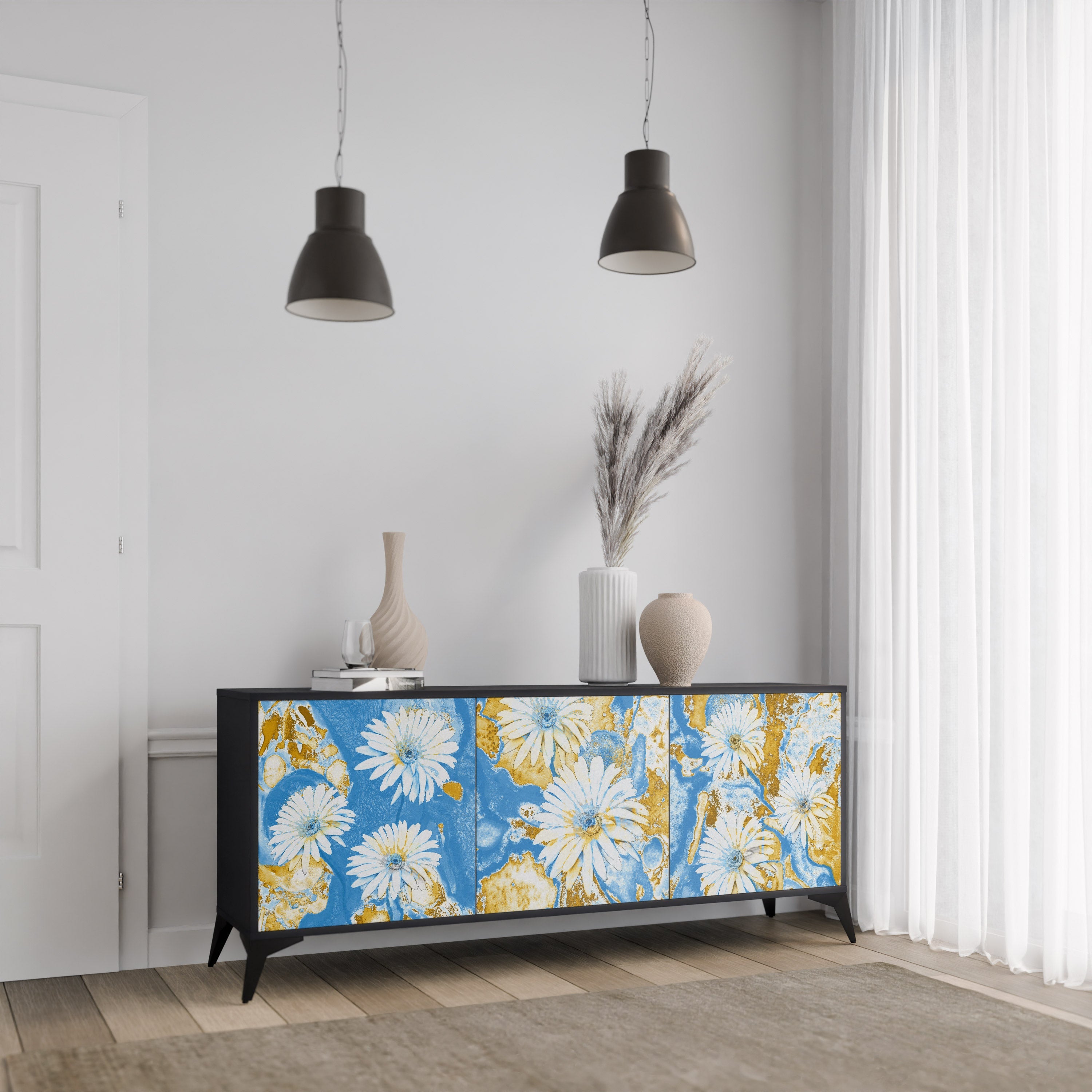 DAISY LUXE 3-Door Sideboard in Black Finish
