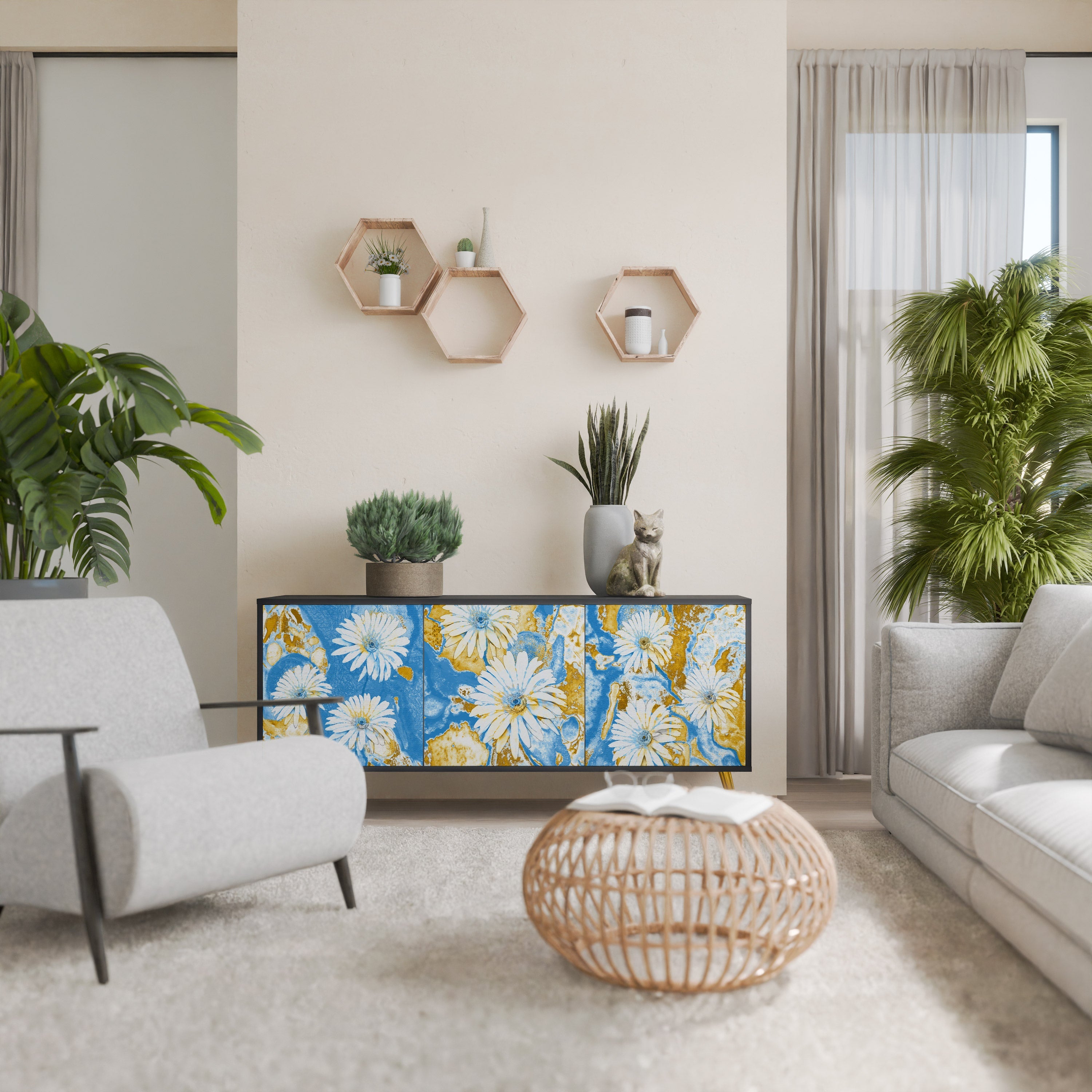 DAISY LUXE 3-Door Sideboard in Black Finish