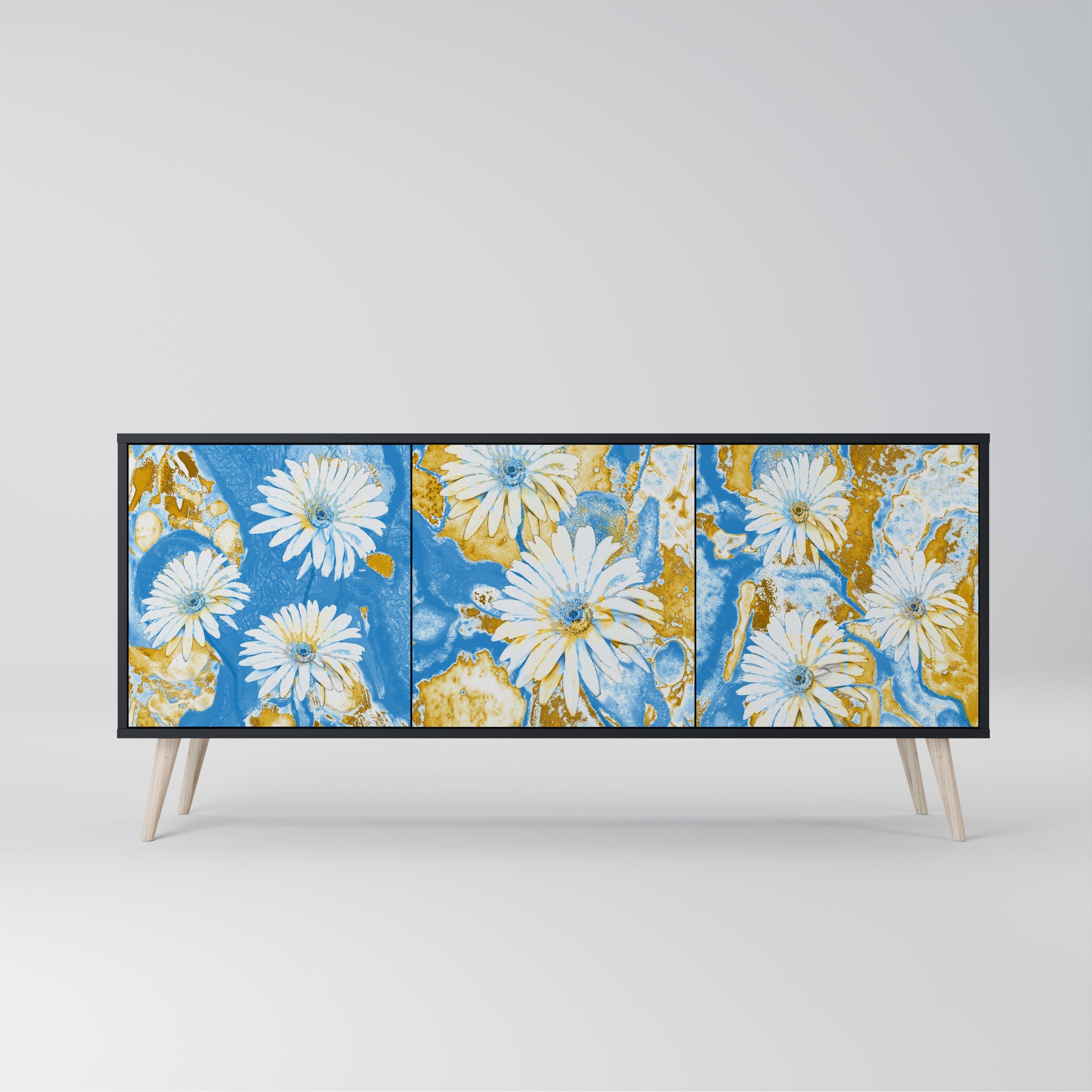 DAISY LUXE 3-Door Sideboard in Black Finish