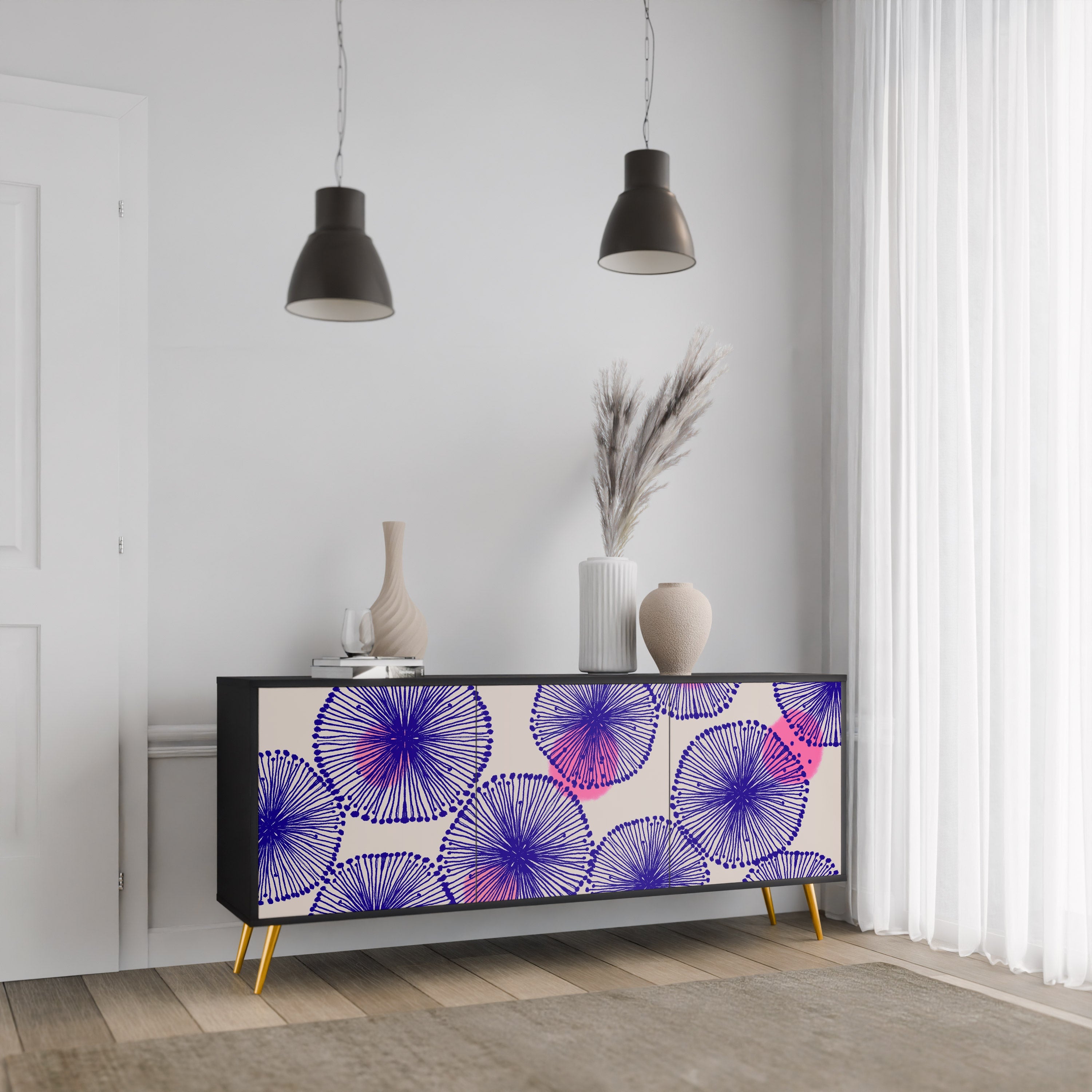 MAGIC NATURE 3-Door Sideboard in Black Finish