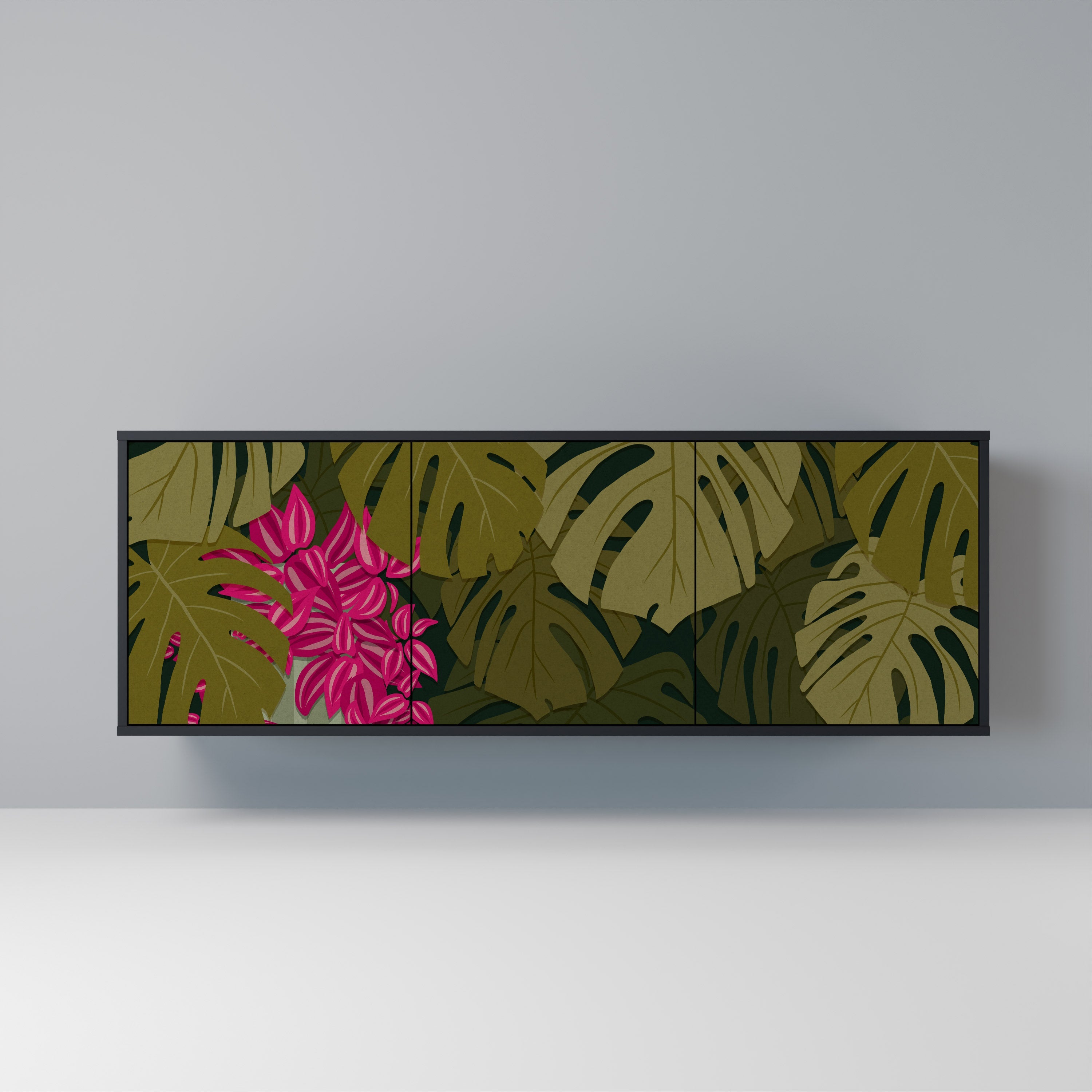 TROPICAL BEAUTY Aparador de 3 Portas em Acabamento Preto