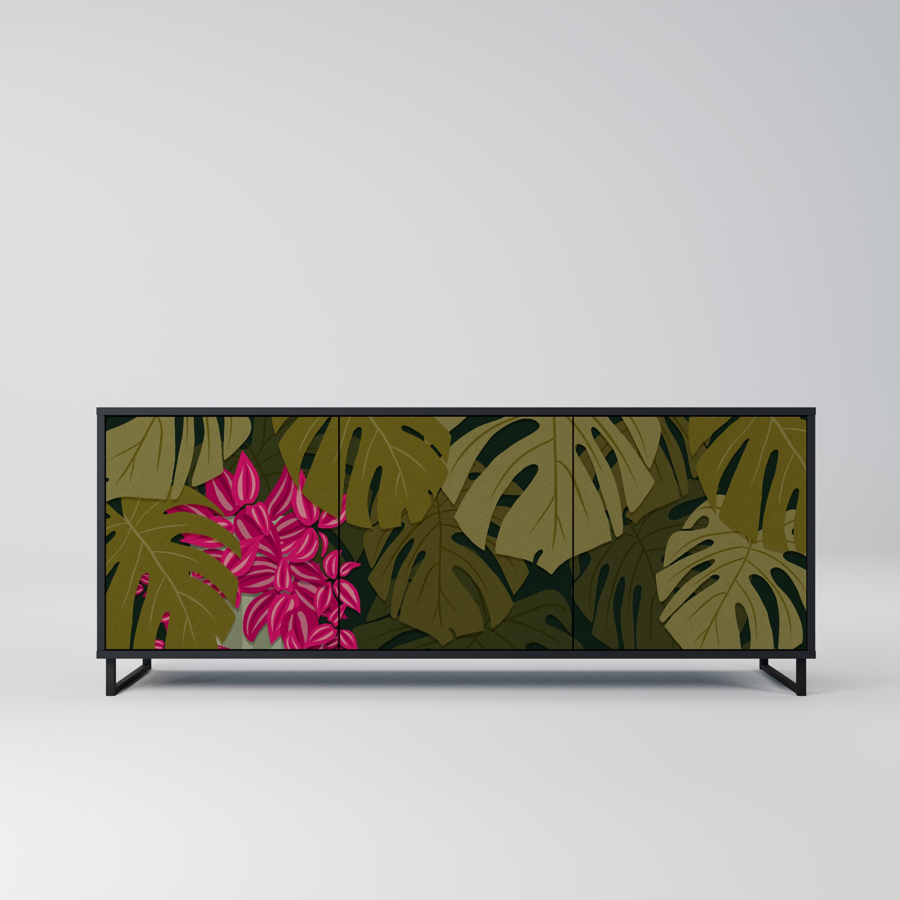 TROPICAL BEAUTY Aparador de 3 Portas em Acabamento Preto