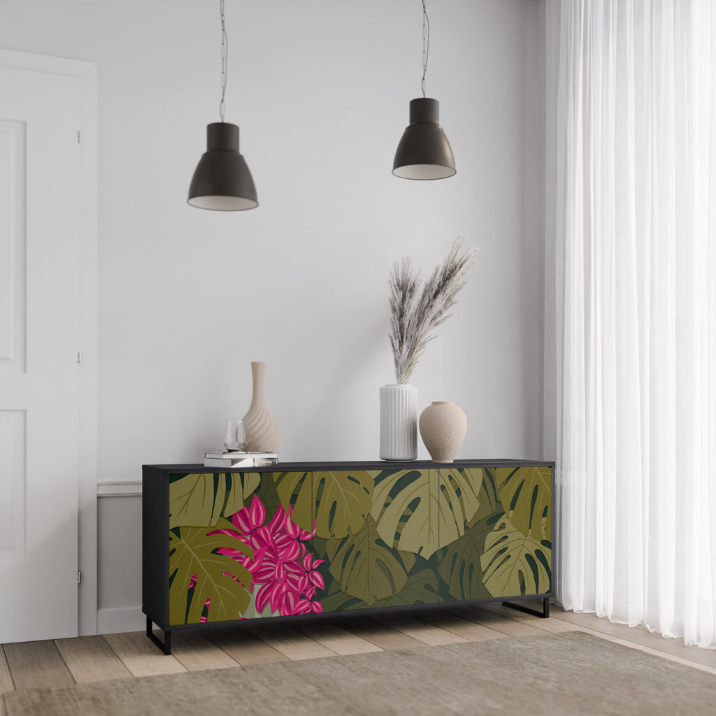 TROPICAL BEAUTY 3-Door Sideboard in Black Finish