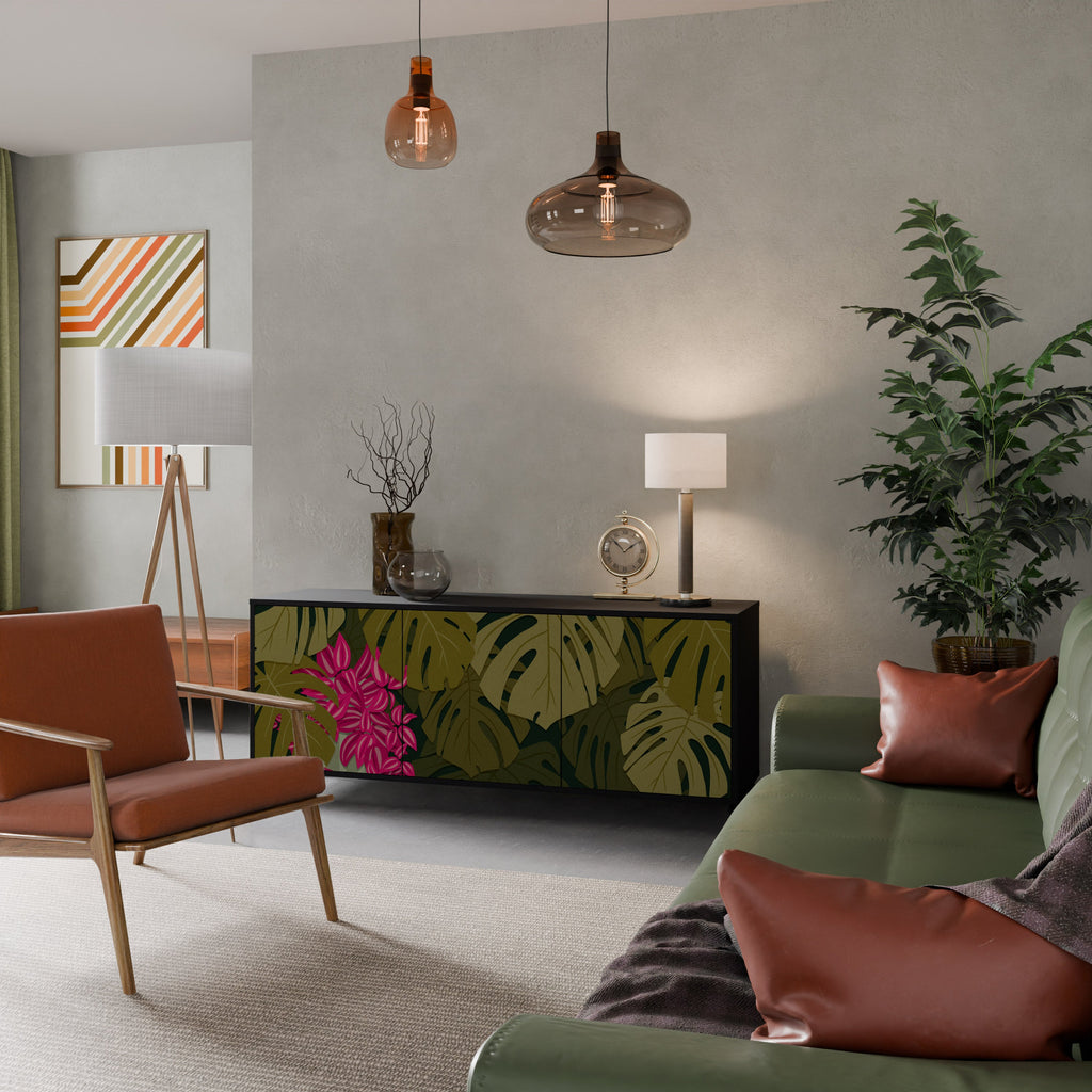 TROPICAL BEAUTY 3-Door Sideboard in Black Finish