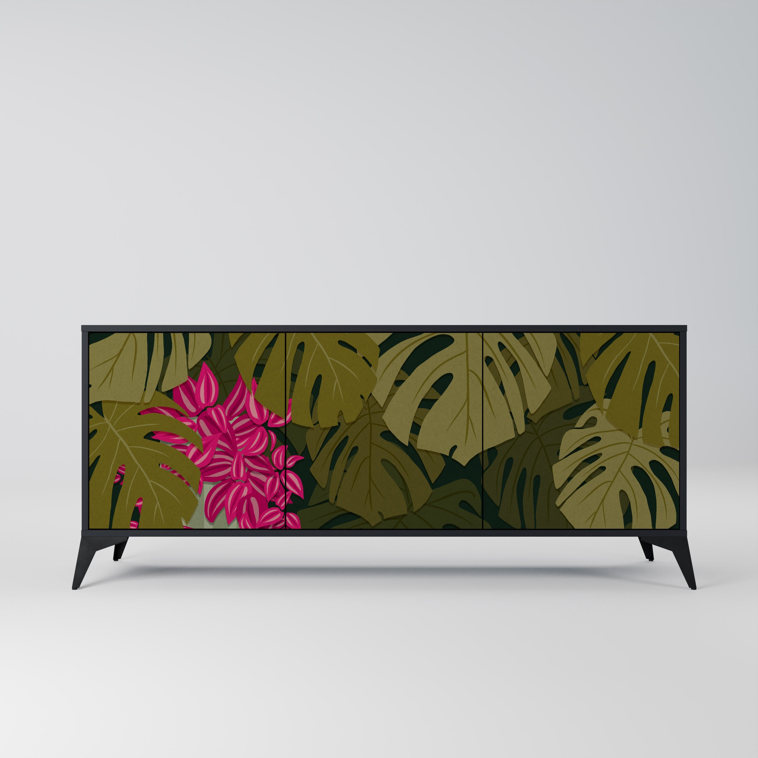 TROPICAL BEAUTY Aparador de 3 Portas em Acabamento Preto