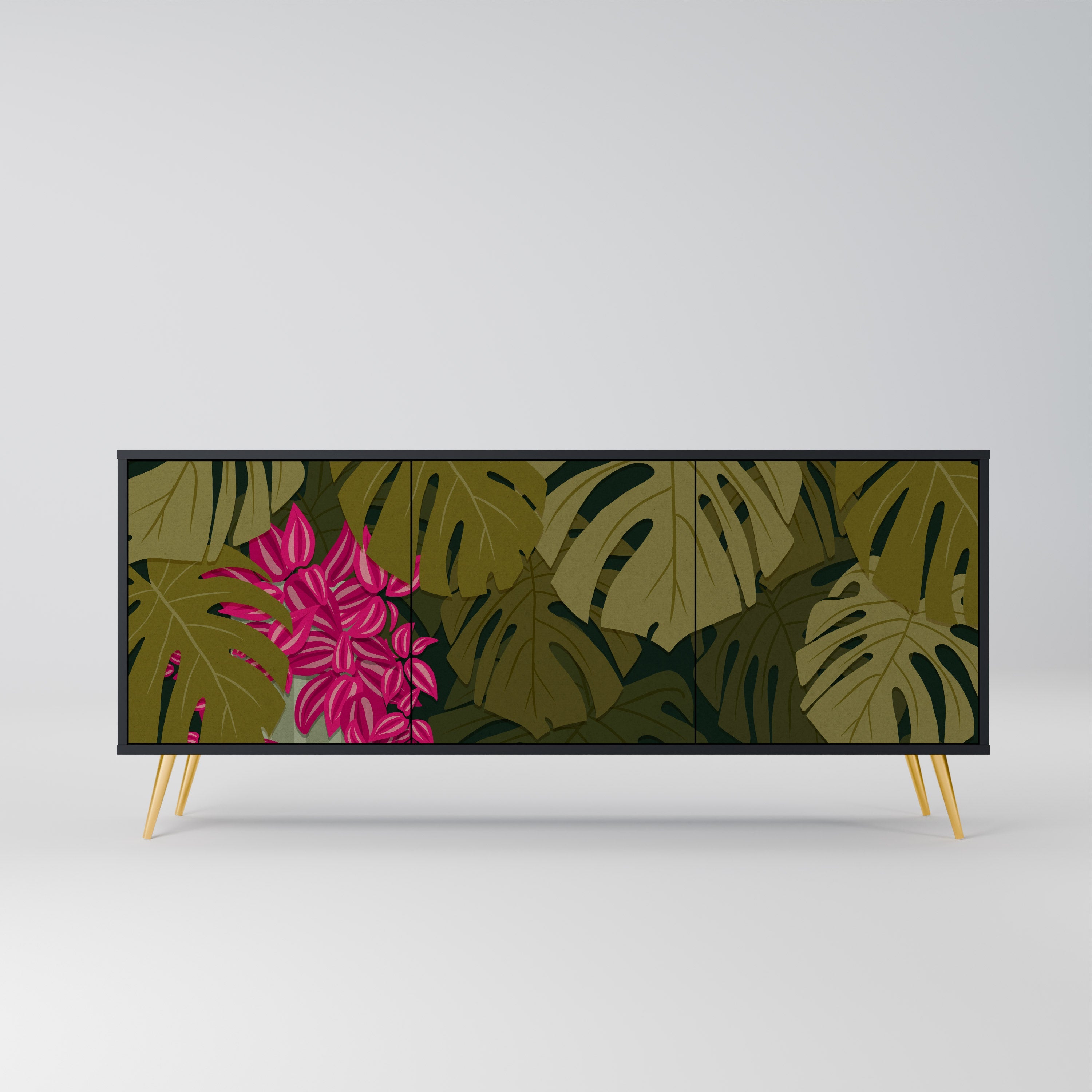 TROPICAL BEAUTY Aparador de 3 Portas em Acabamento Preto