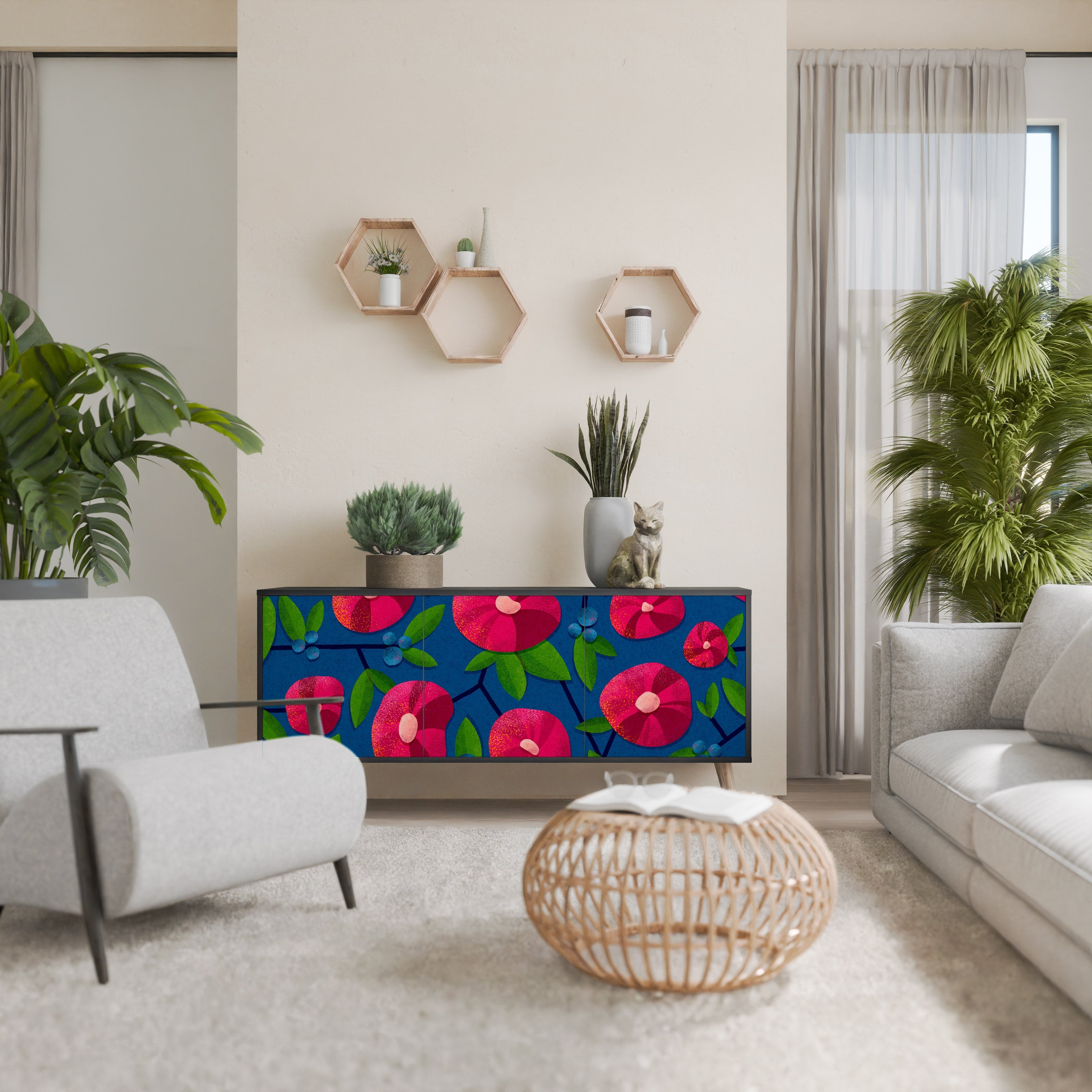 SPRING THOUGHTS Aparador de 3 Portas em Acabamento Preto