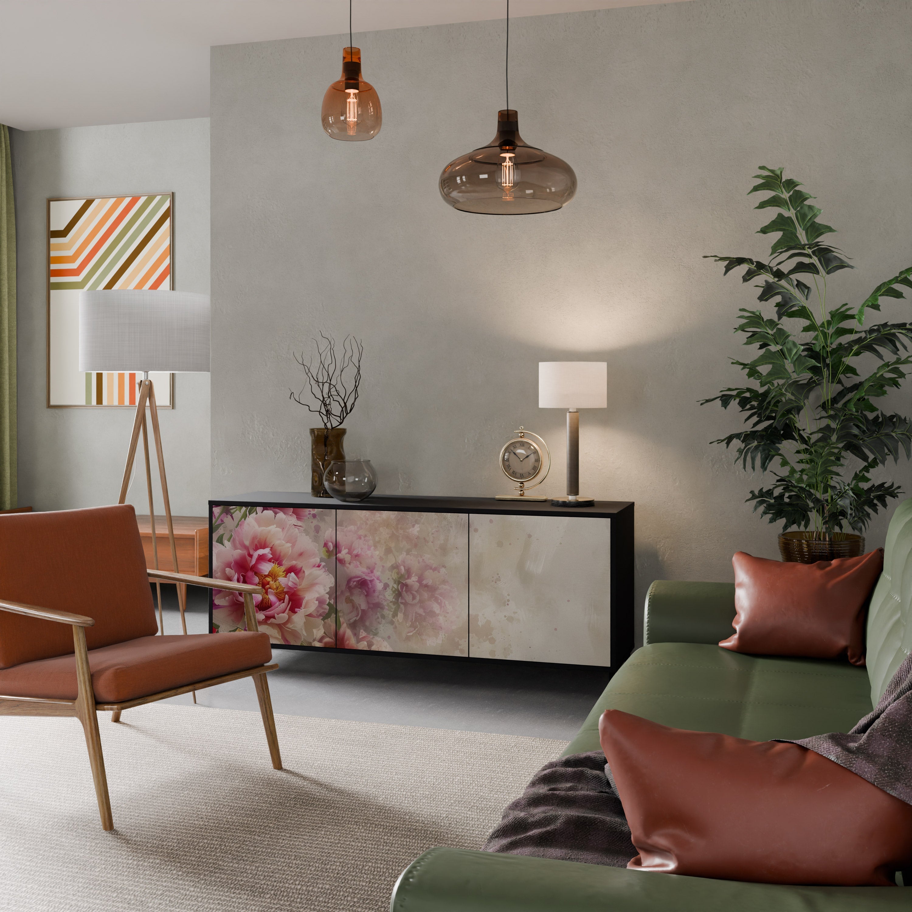 PEONY WHISPER Aparador de 3 Portas em Acabamento Preto