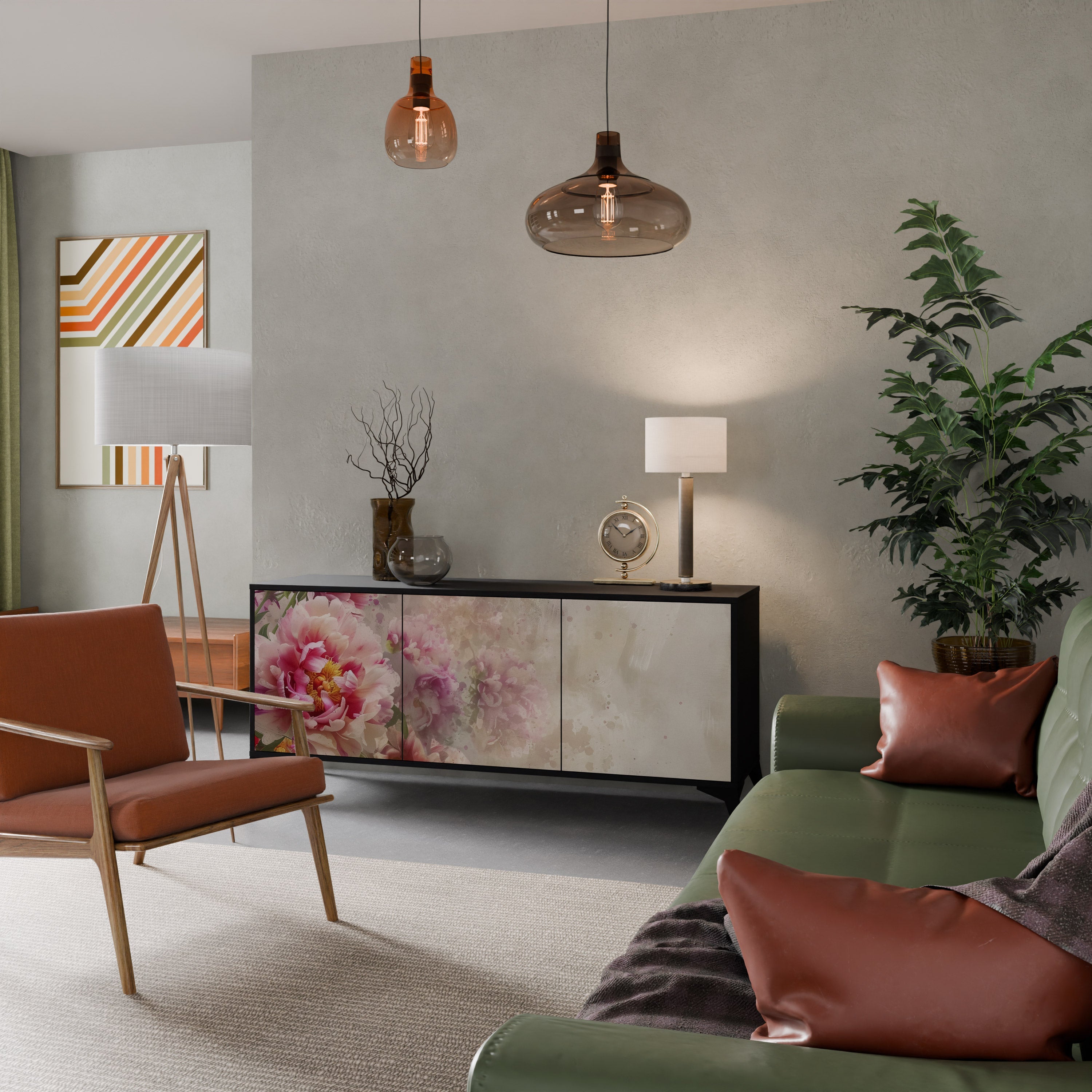 PEONY WHISPER Aparador de 3 Portas em Acabamento Preto