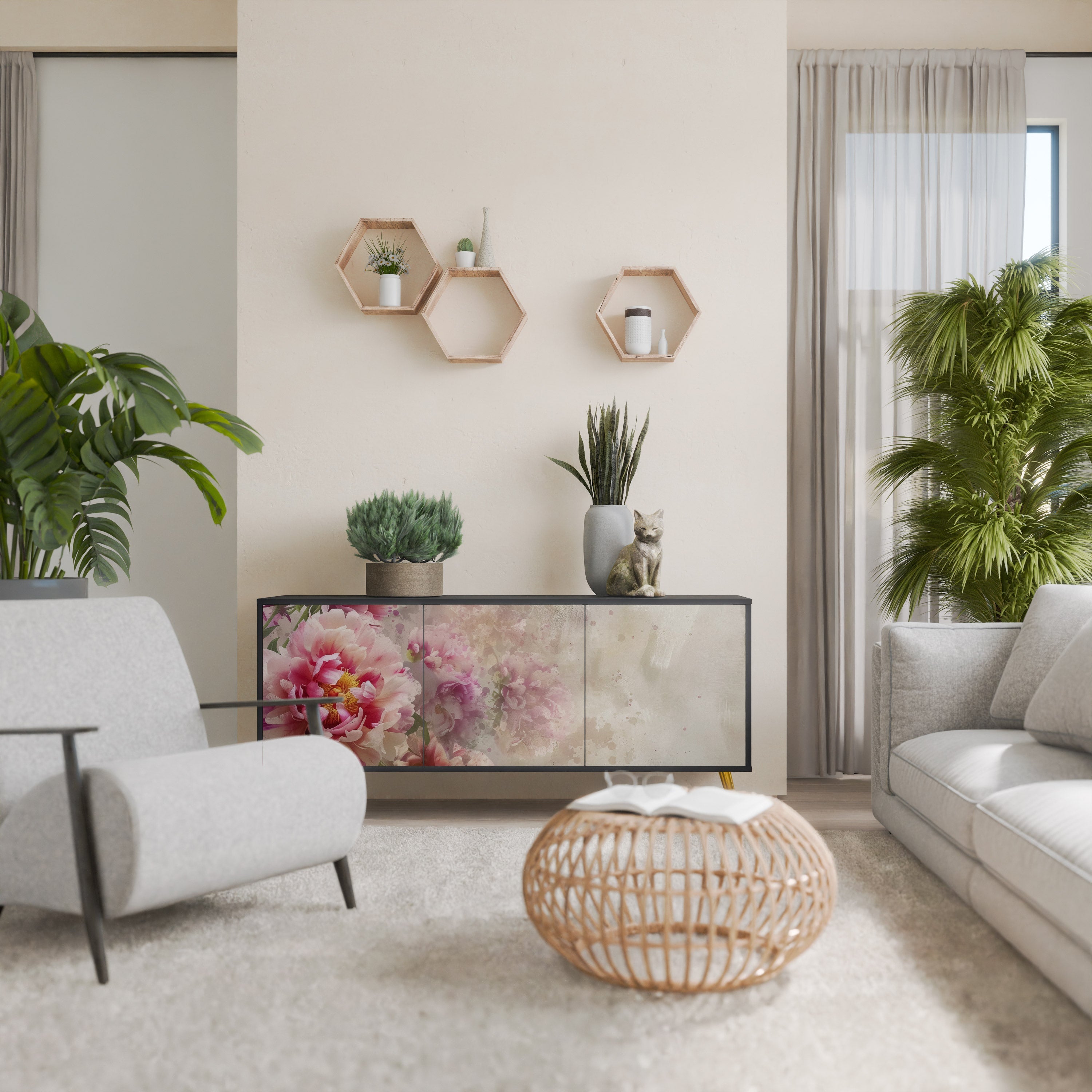 PEONY WHISPER Aparador de 3 Portas em Acabamento Preto