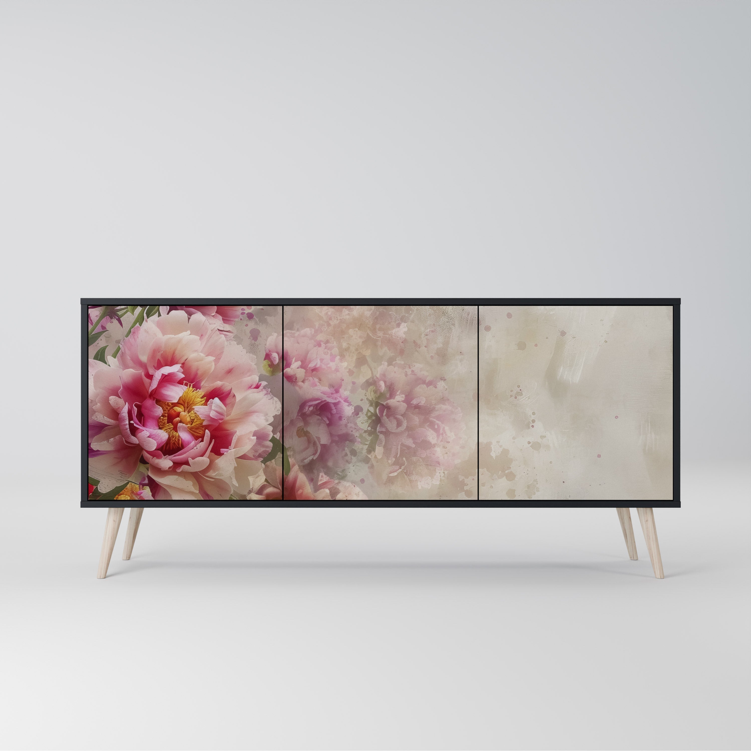 PEONY WHISPER Aparador de 3 Portas em Acabamento Preto