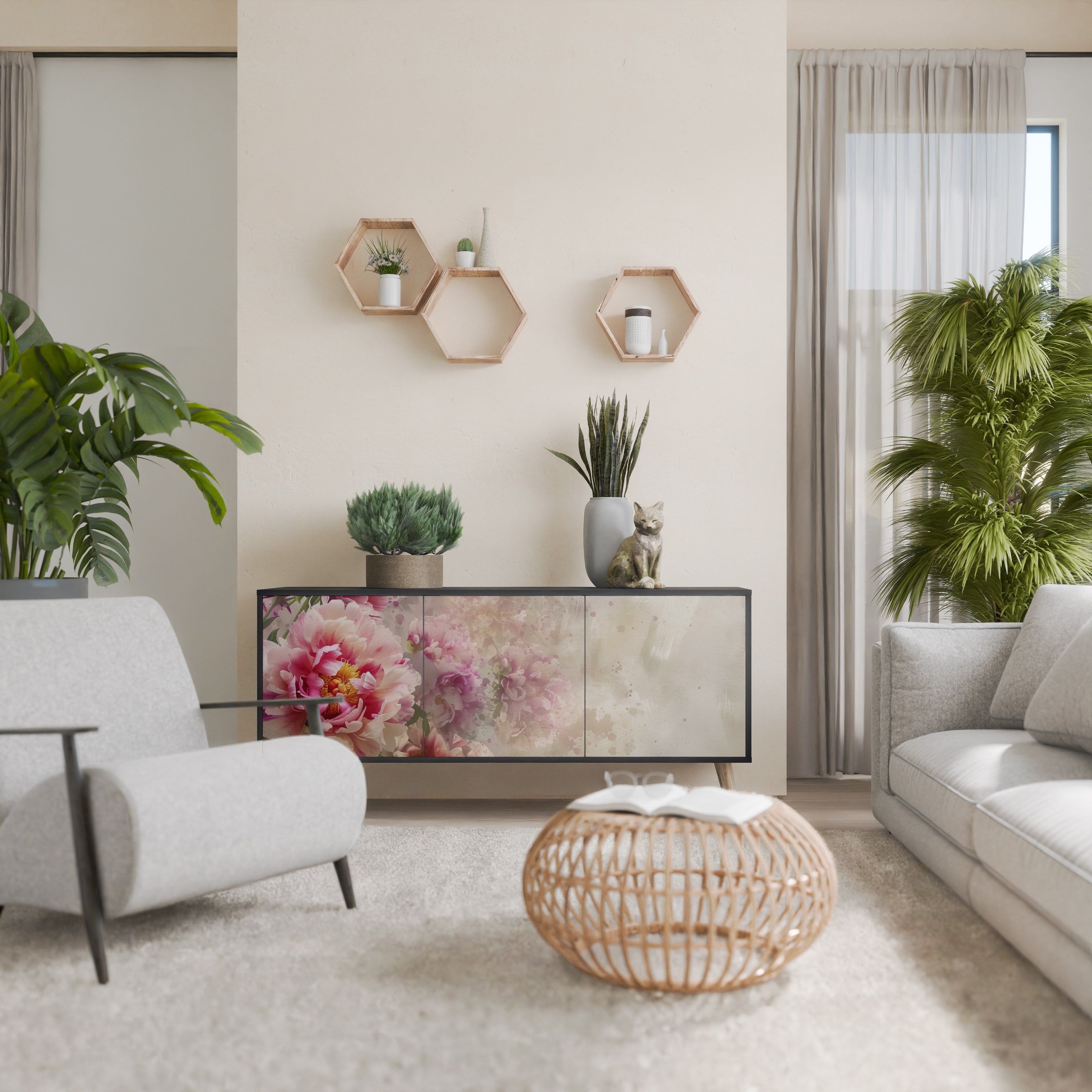 PEONY WHISPER Aparador de 3 Portas em Acabamento Preto