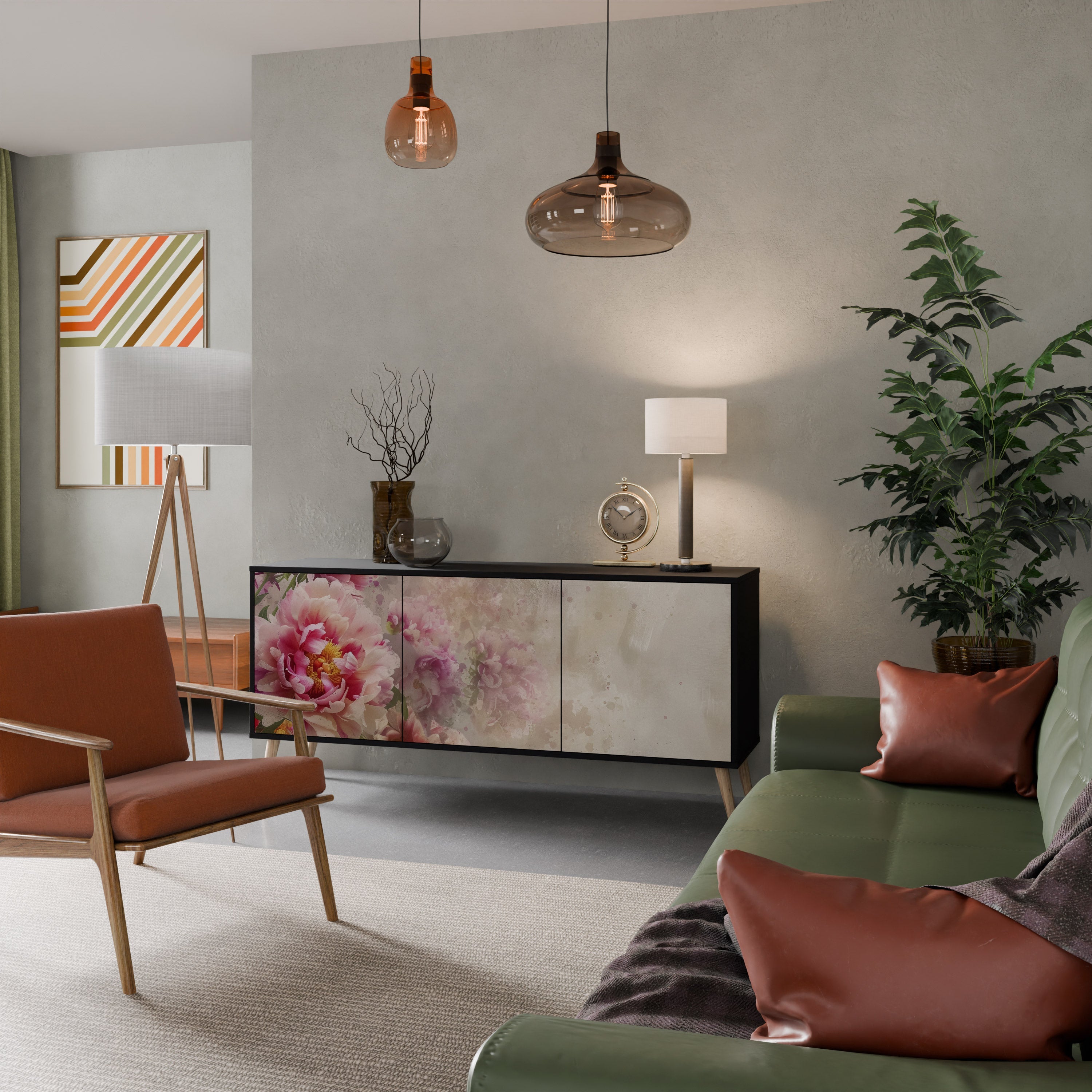 PEONY WHISPER Aparador de 3 Portas em Acabamento Preto