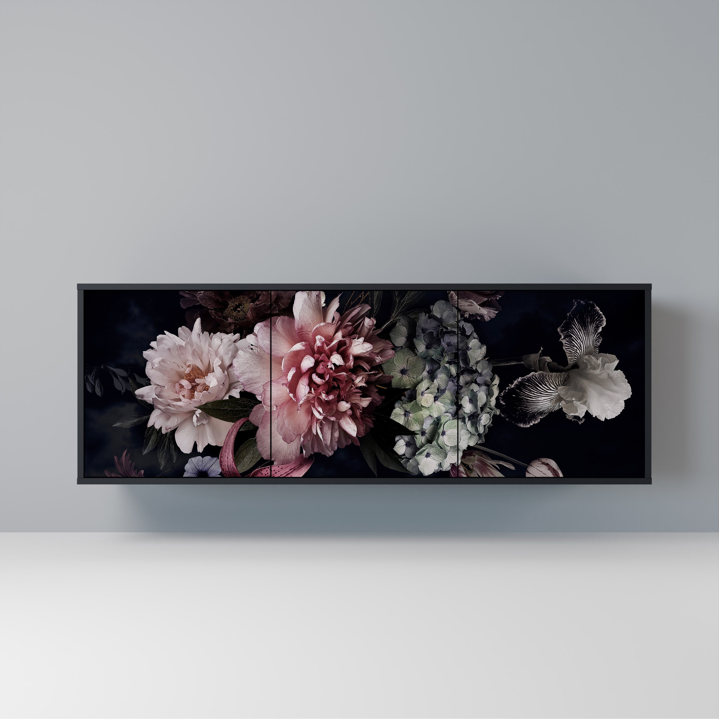 PURE BLOSSOM Aparador de 3 Portas em Acabamento Preto