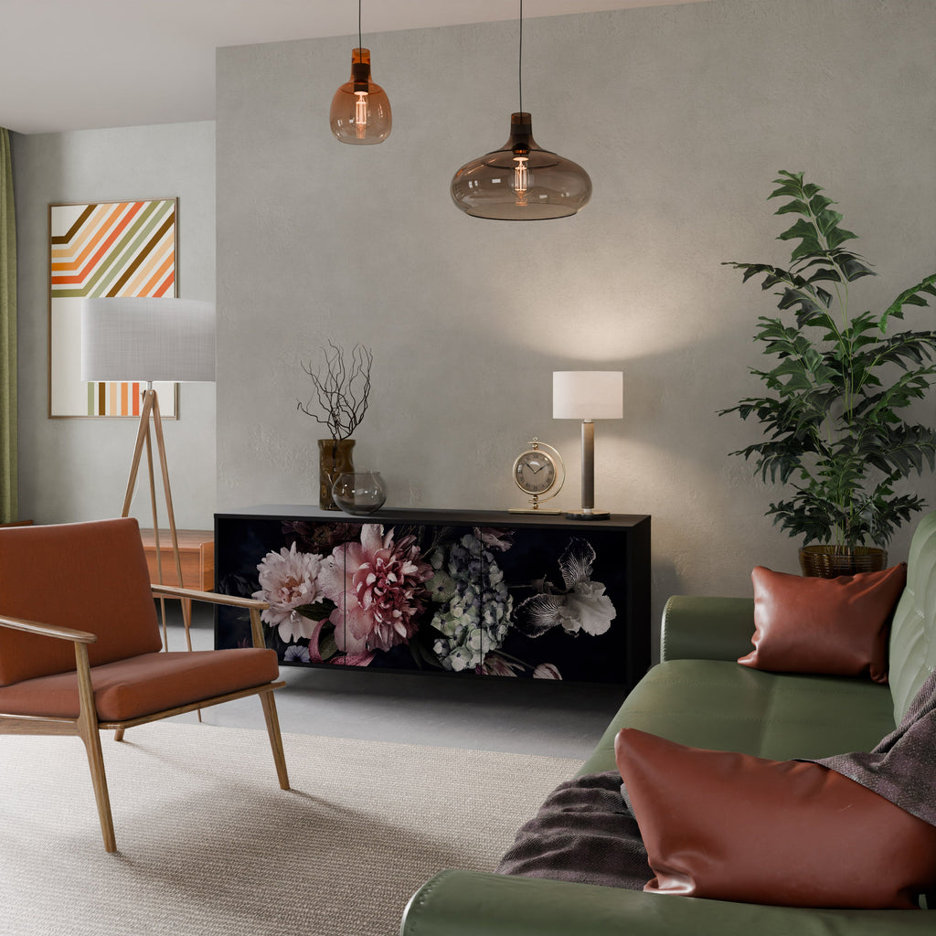 PURE BLOSSOM Aparador de 3 Portas em Acabamento Preto