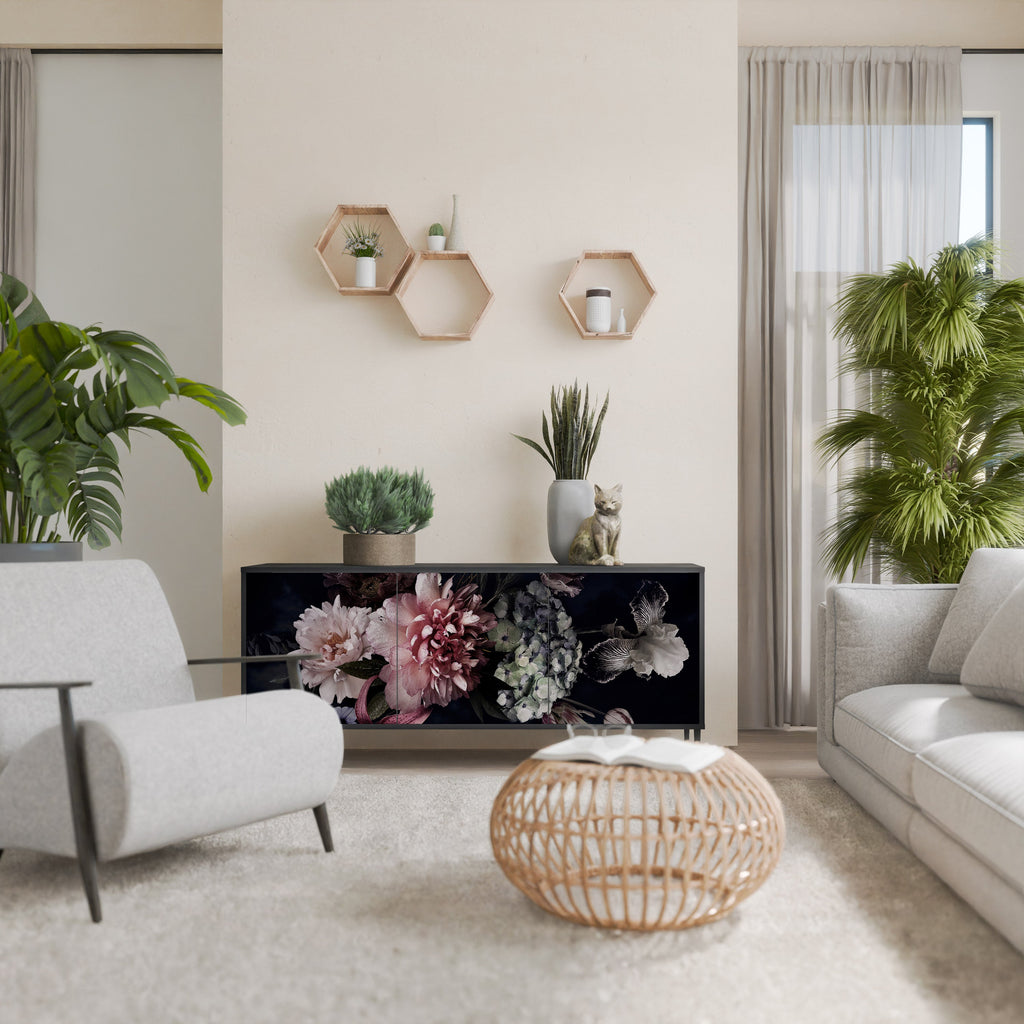 PURE BLOSSOM Aparador de 3 Portas em Acabamento Preto