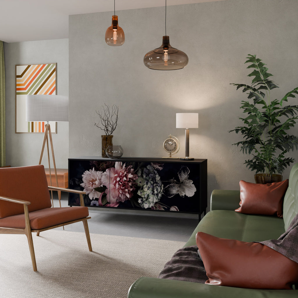 PURE BLOSSOM Aparador de 3 Portas em Acabamento Preto